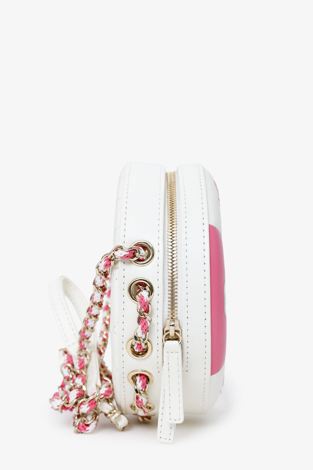Pre-Loved Chanel™ Pink/White Lambskin Lifesaver Small Round Bag