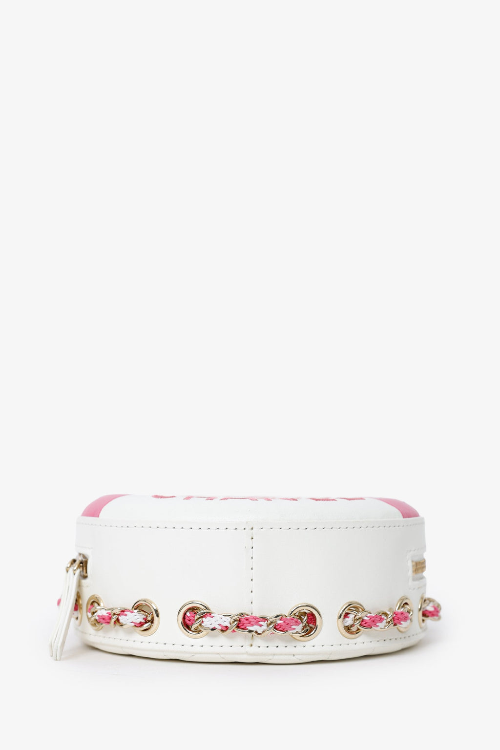 Pre-Loved Chanel™ Pink/White Lambskin Lifesaver Small Round Bag