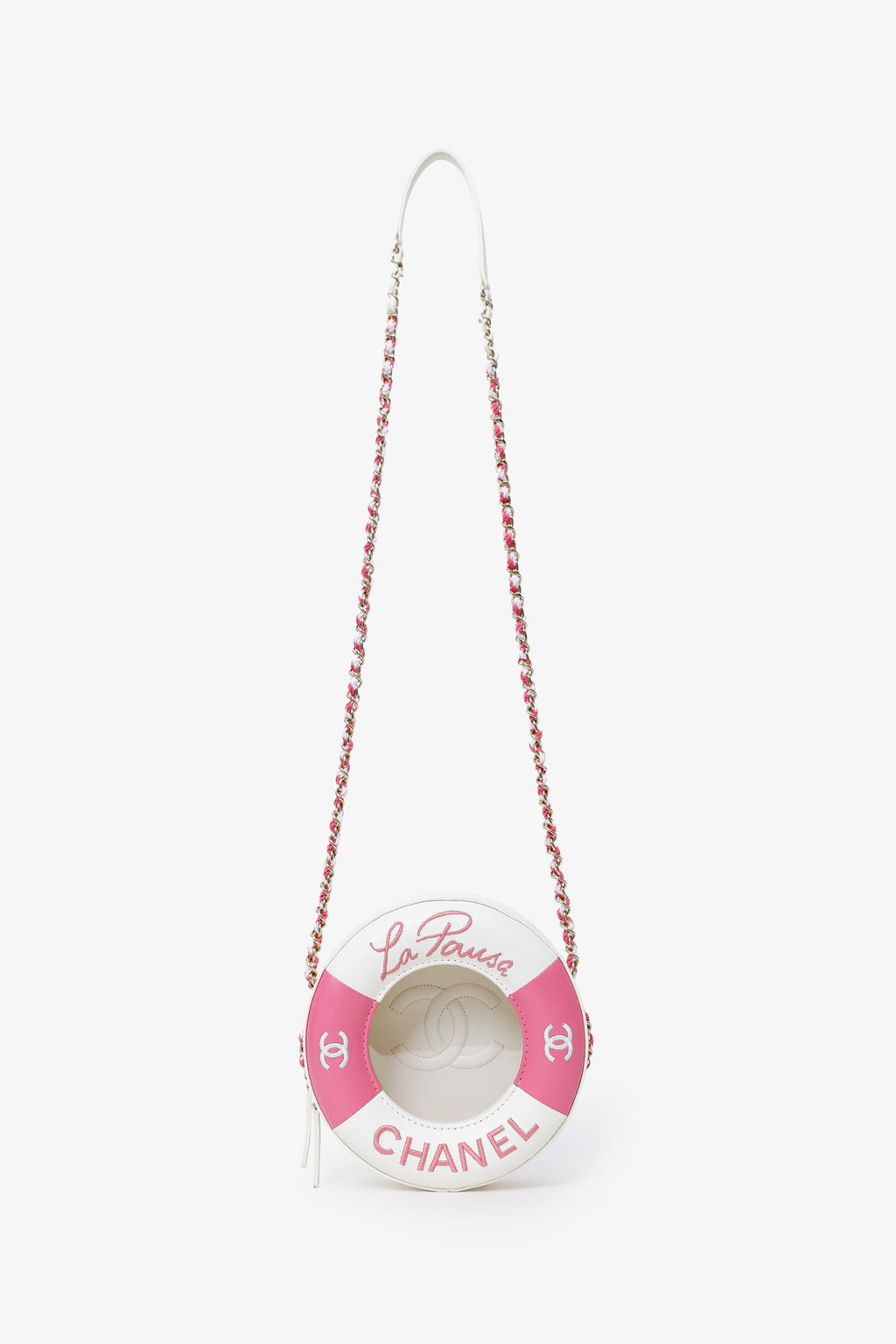 Pre-Loved Chanel™ Pink/White Lambskin Lifesaver Small Round Bag