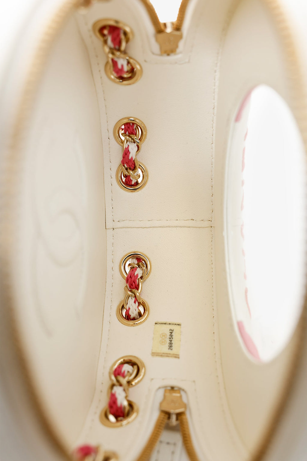 Pre-Loved Chanel™ Pink/White Lambskin Lifesaver Small Round Bag