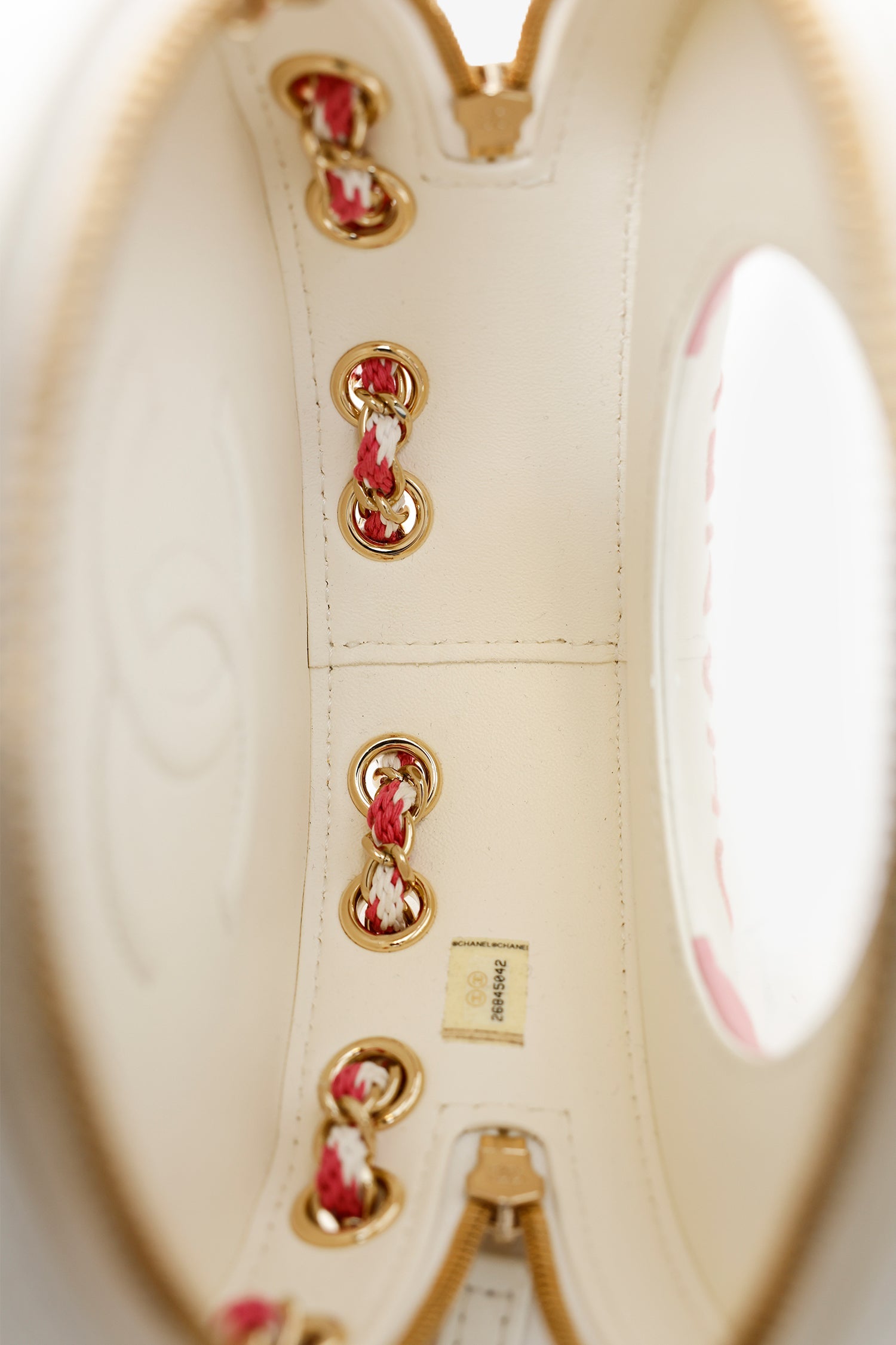Pre-Loved Chanel™ Pink/White Lambskin Lifesaver Small Round Bag