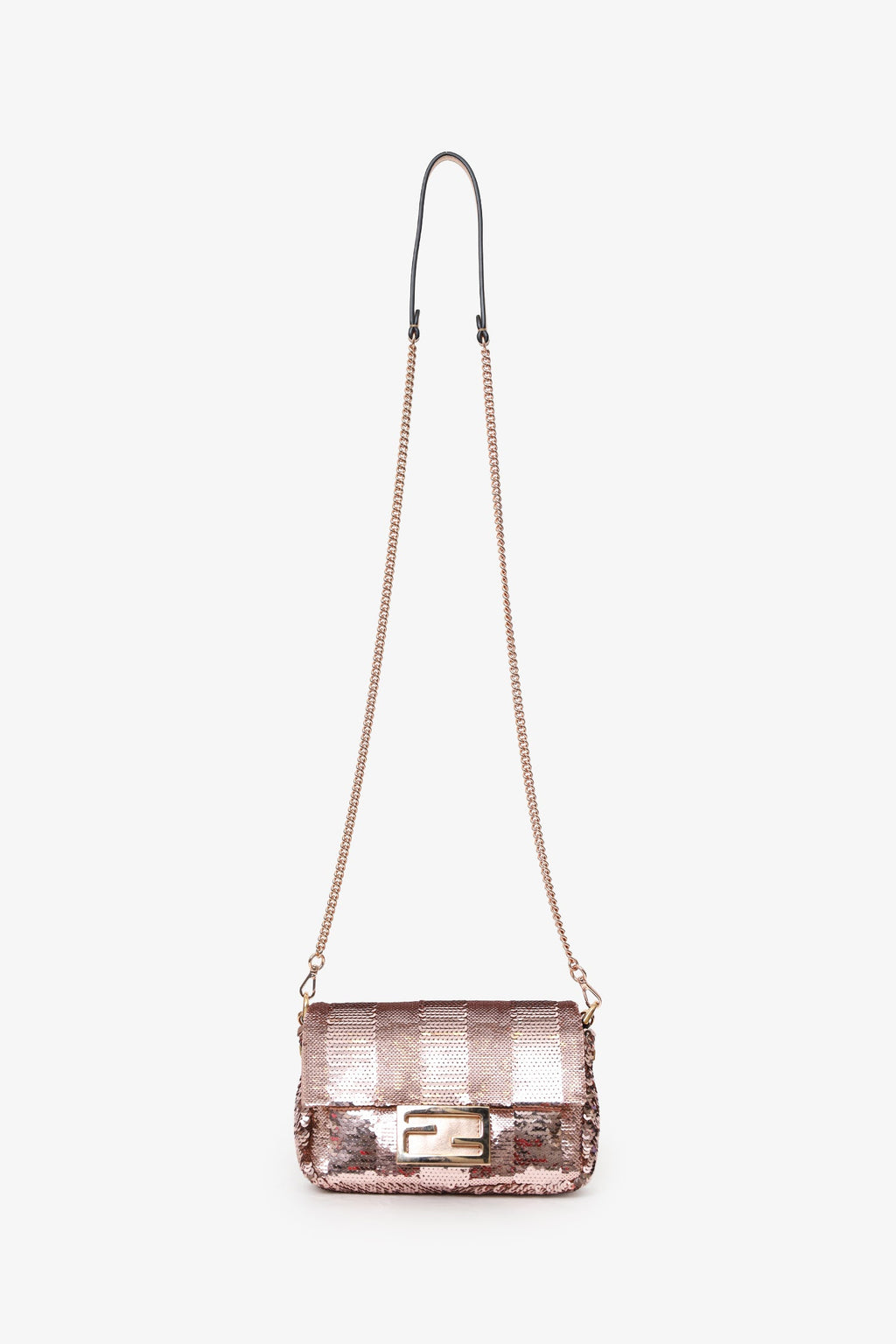 Fendi Pink Sequin FF Mini Baguette Bag With Strap