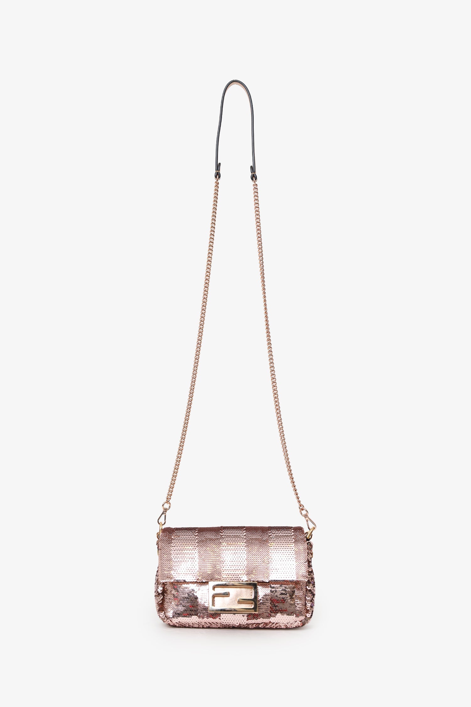Fendi Pink Sequin FF Mini Baguette Bag With Strap