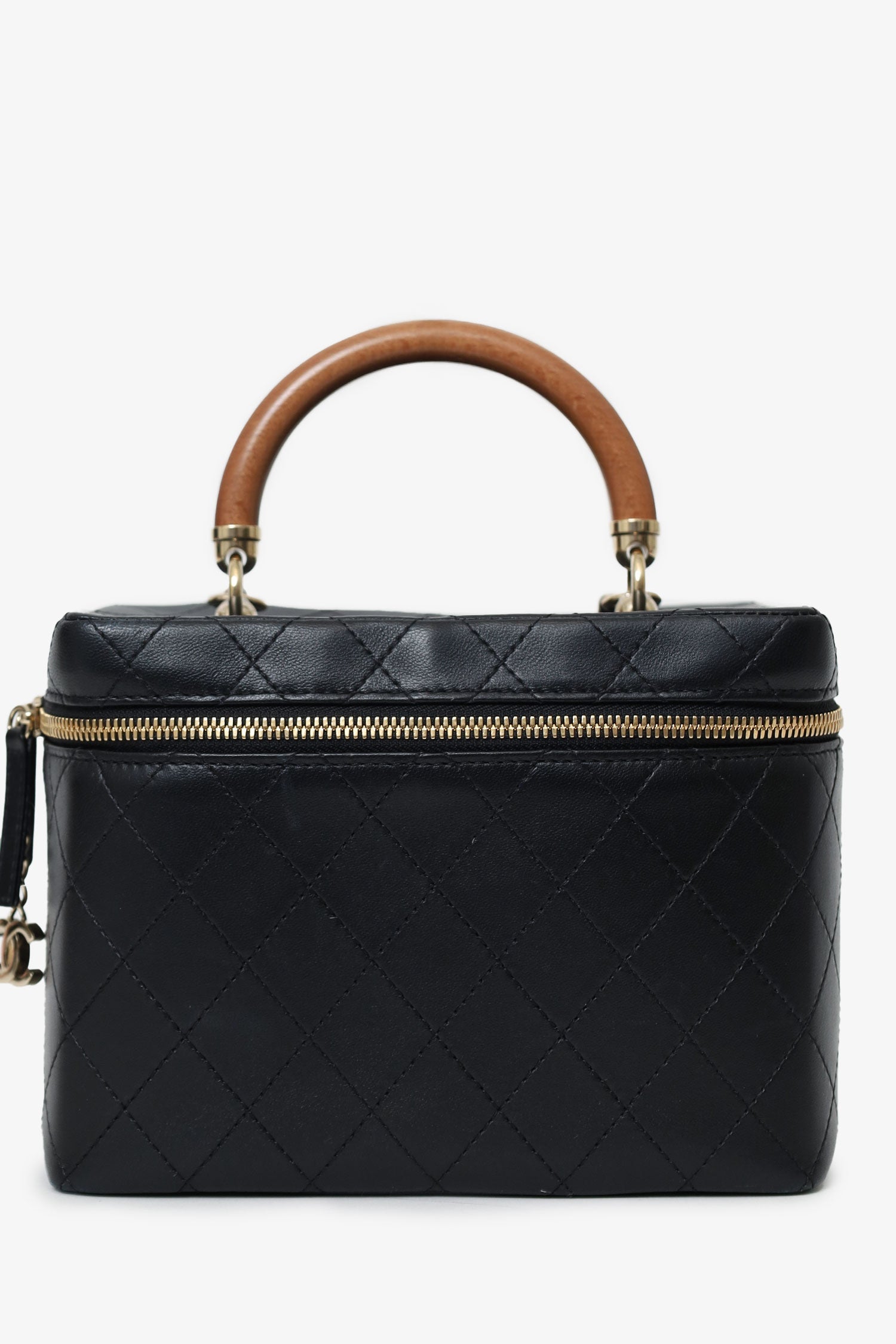 Pre-Loved Chanel™ Black Quilted Lambskin Knock On Wood Vanity Case