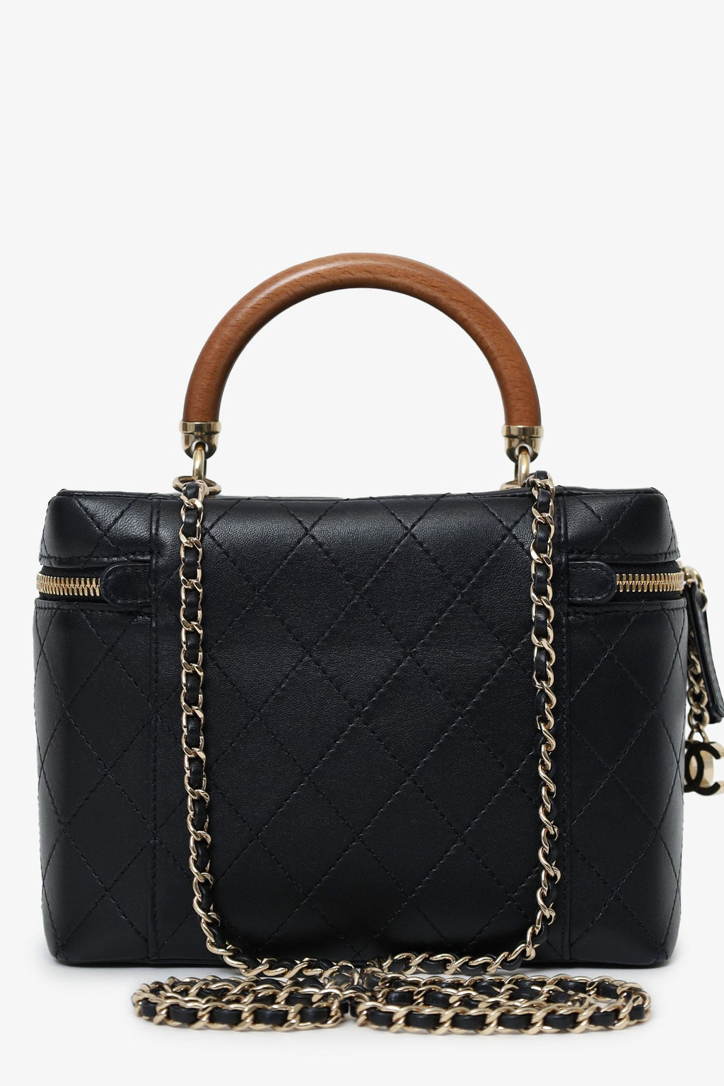 Pre-Loved Chanel™ Black Quilted Lambskin Knock On Wood Vanity Case