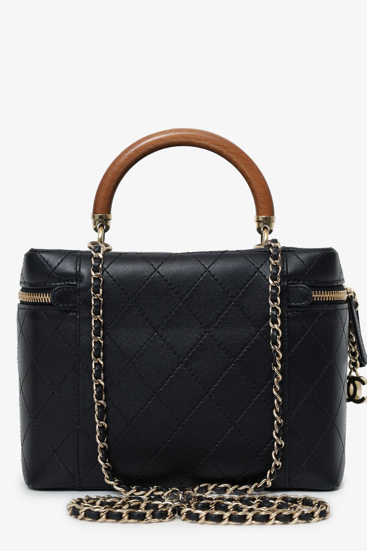 Pre-Loved Chanel™ Black Quilted Lambskin Knock On Wood Vanity Case