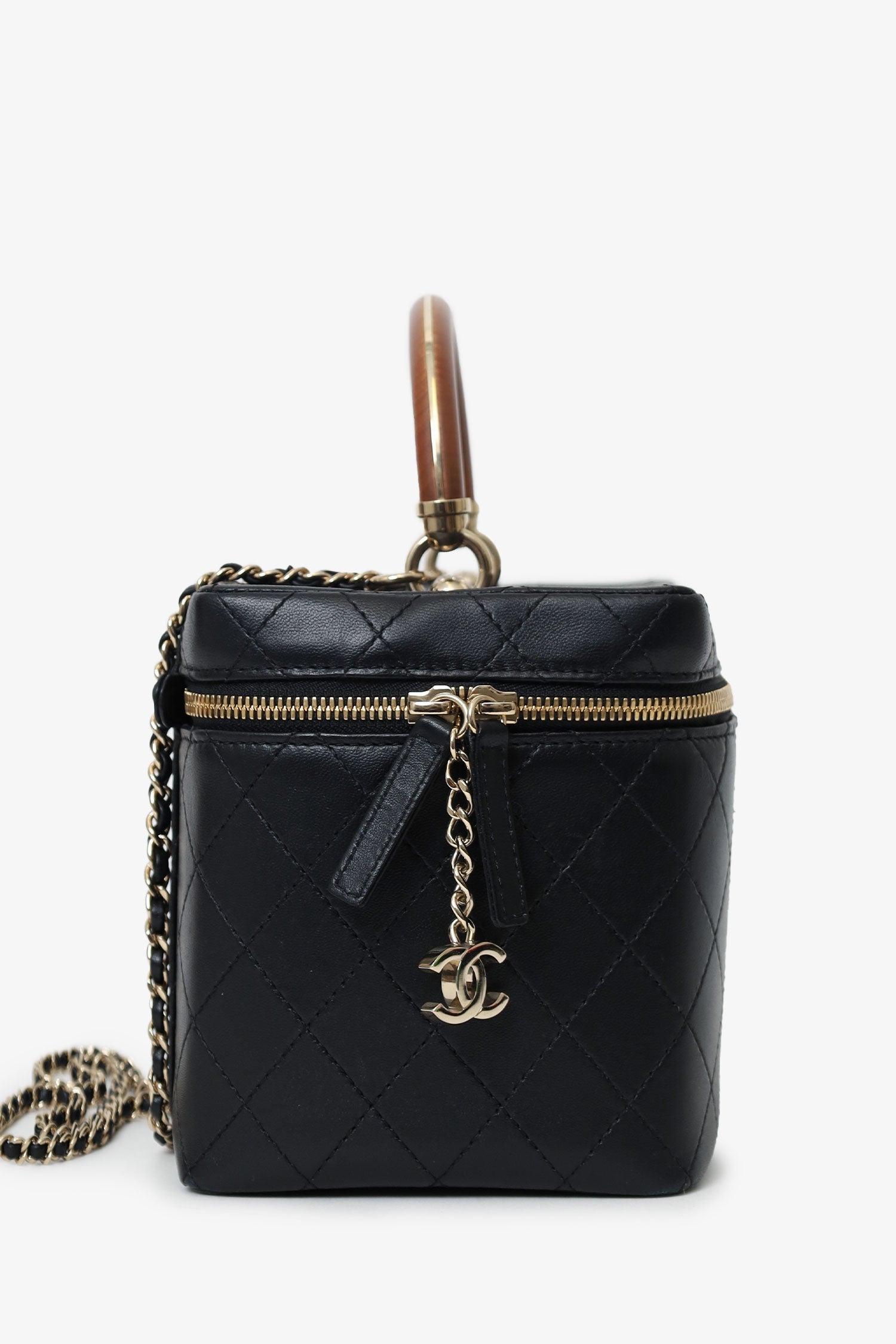 Pre-Loved Chanel™ Black Quilted Lambskin Knock On Wood Vanity Case