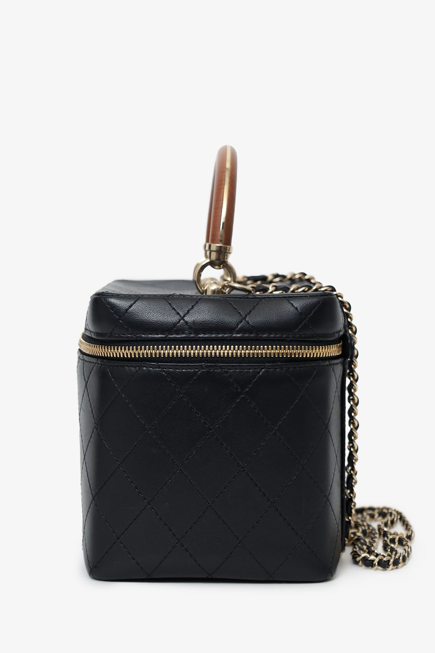Pre-Loved Chanel™ Black Quilted Lambskin Knock On Wood Vanity Case