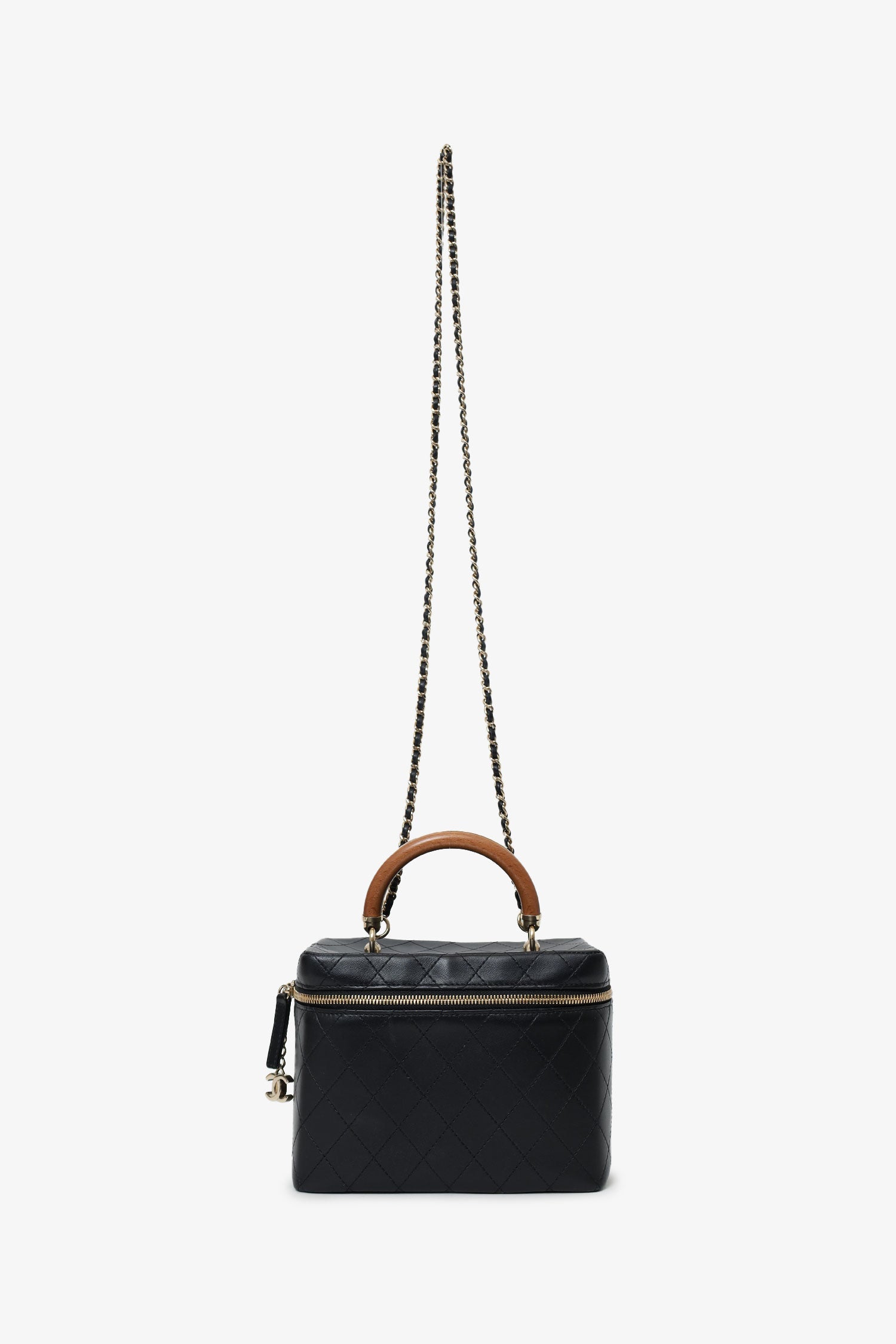 Pre-Loved Chanel™ Black Quilted Lambskin Knock On Wood Vanity Case