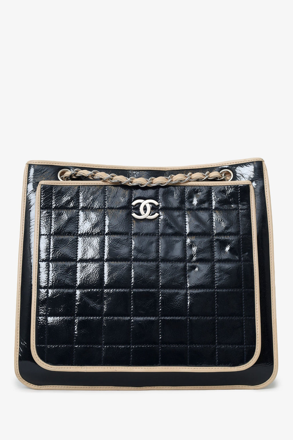 Pre-Loved Chanel™ 2006-08 Black Patent Leather Chocolate Bar Tote Bag