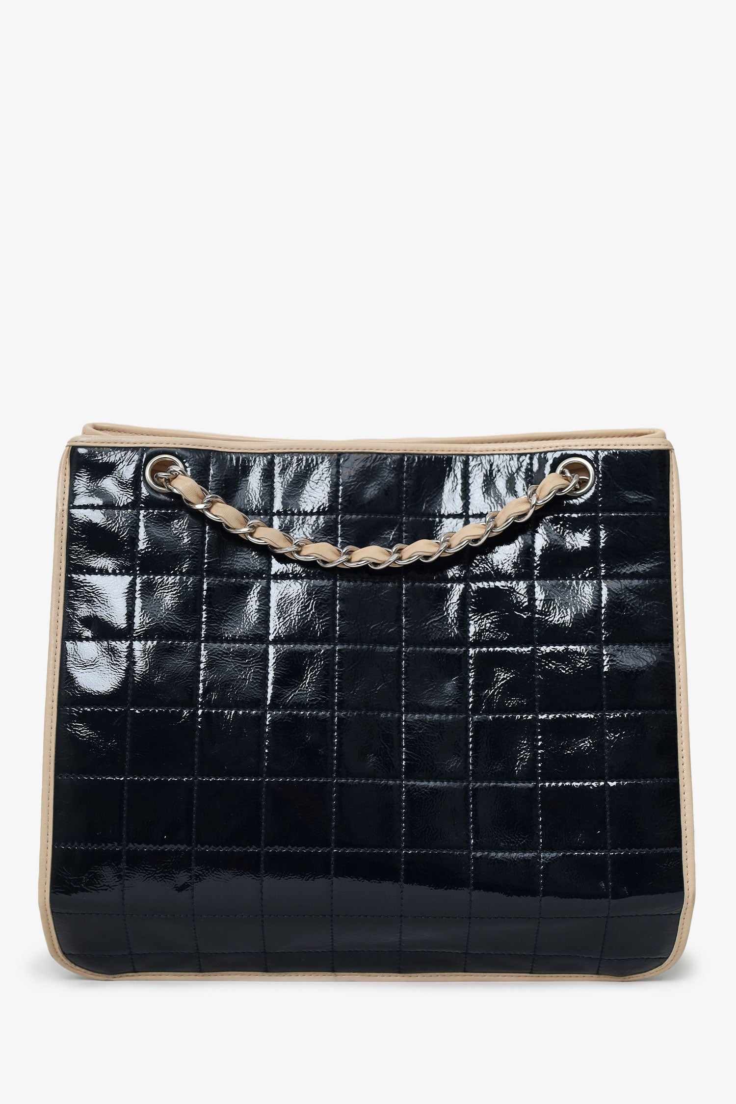 Pre-Loved Chanel™ 2006-08 Black Patent Leather Chocolate Bar Tote Bag