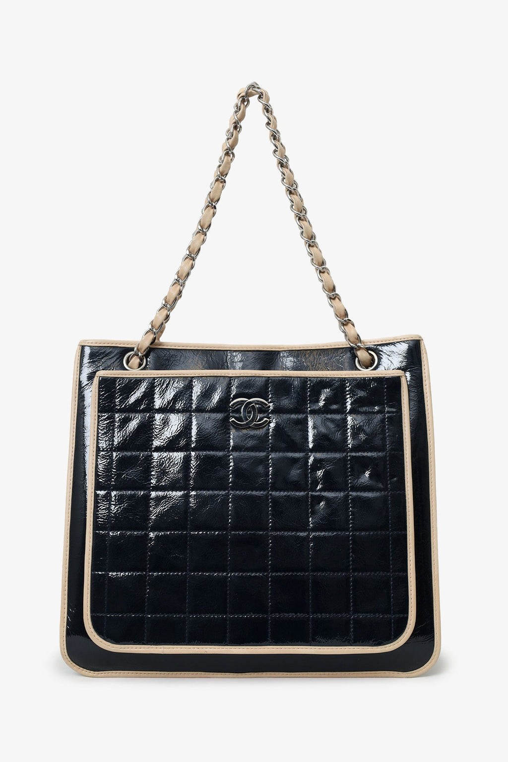 Pre-Loved Chanel™ 2006-08 Black Patent Leather Chocolate Bar Tote Bag