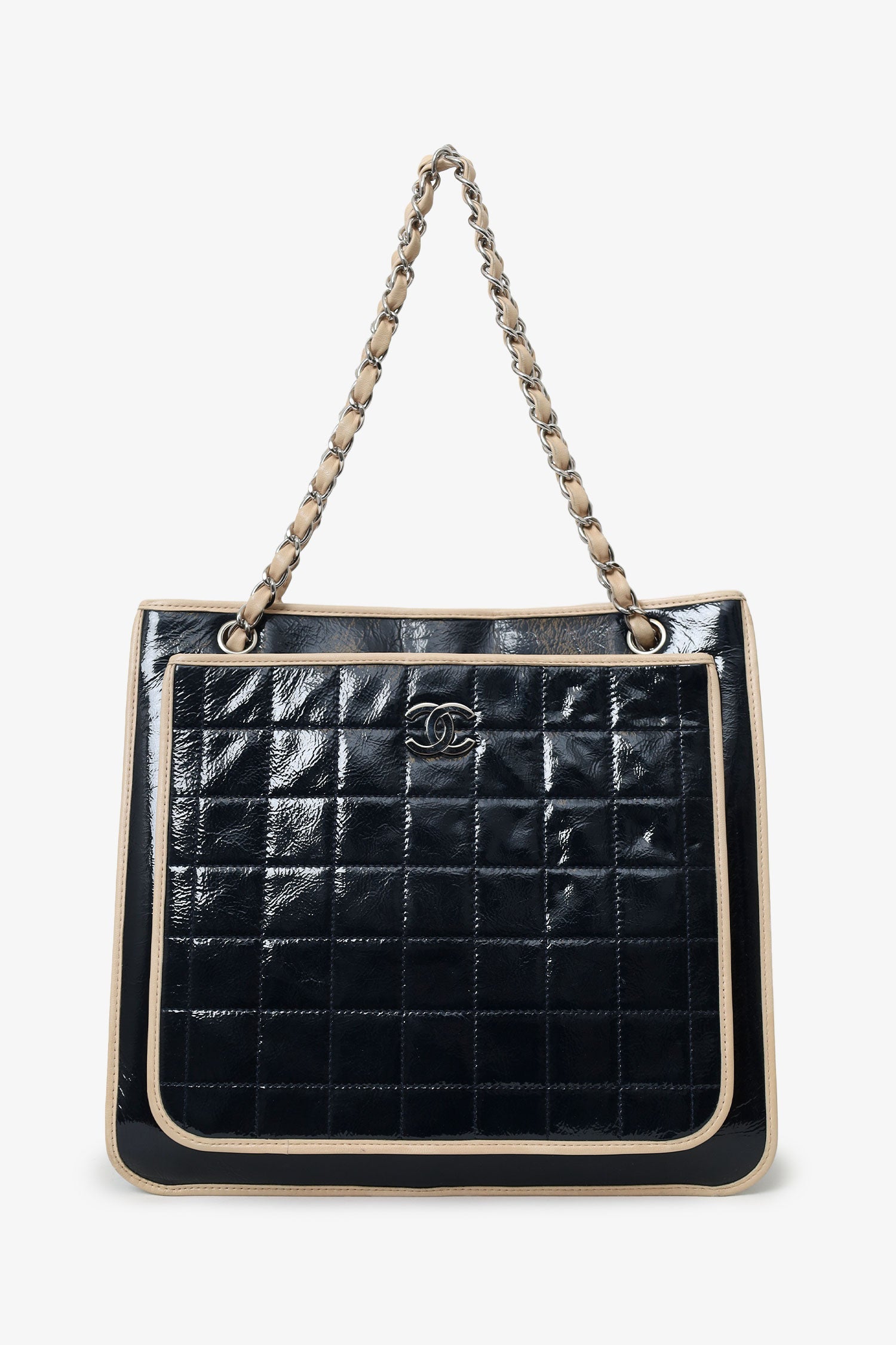 Pre-Loved Chanel™ 2006-08 Black Patent Leather Chocolate Bar Tote Bag