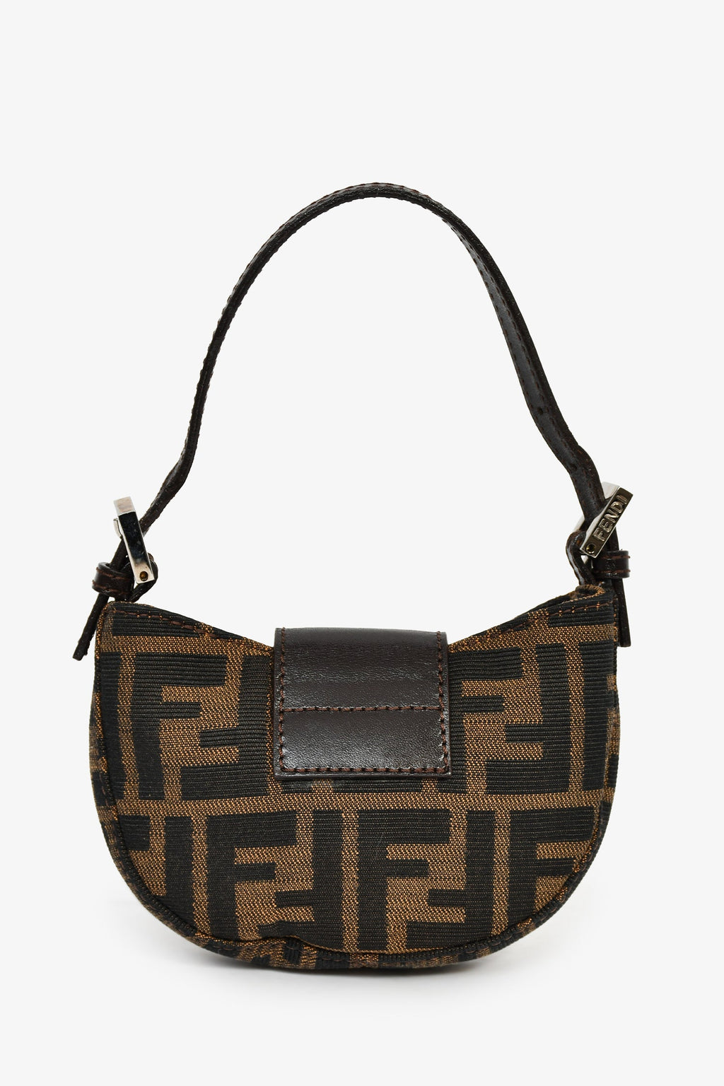 Fendi Brown Zucca Print Canvas Mini Half Moon Baguette Bag