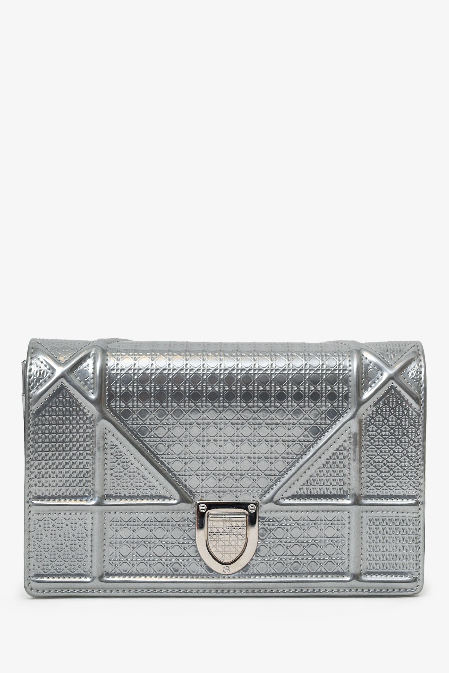 Christian Dior Metallic Patent Microcannage Diorama Wallet on Chain