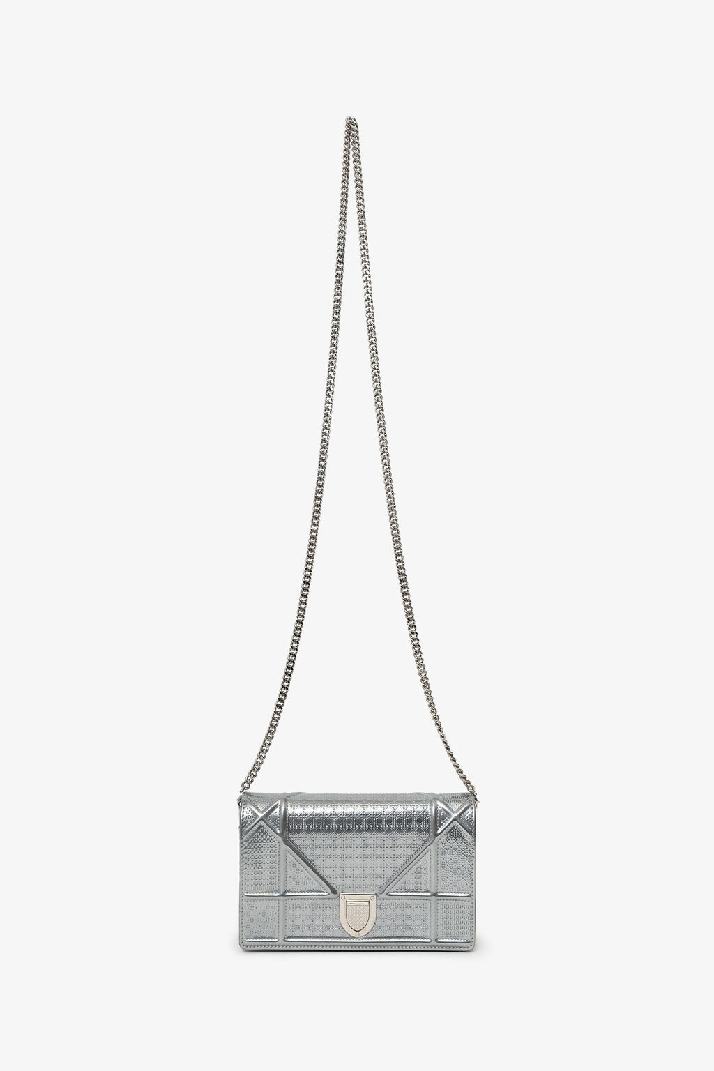 Christian Dior Metallic Patent Microcannage Diorama Wallet on Chain