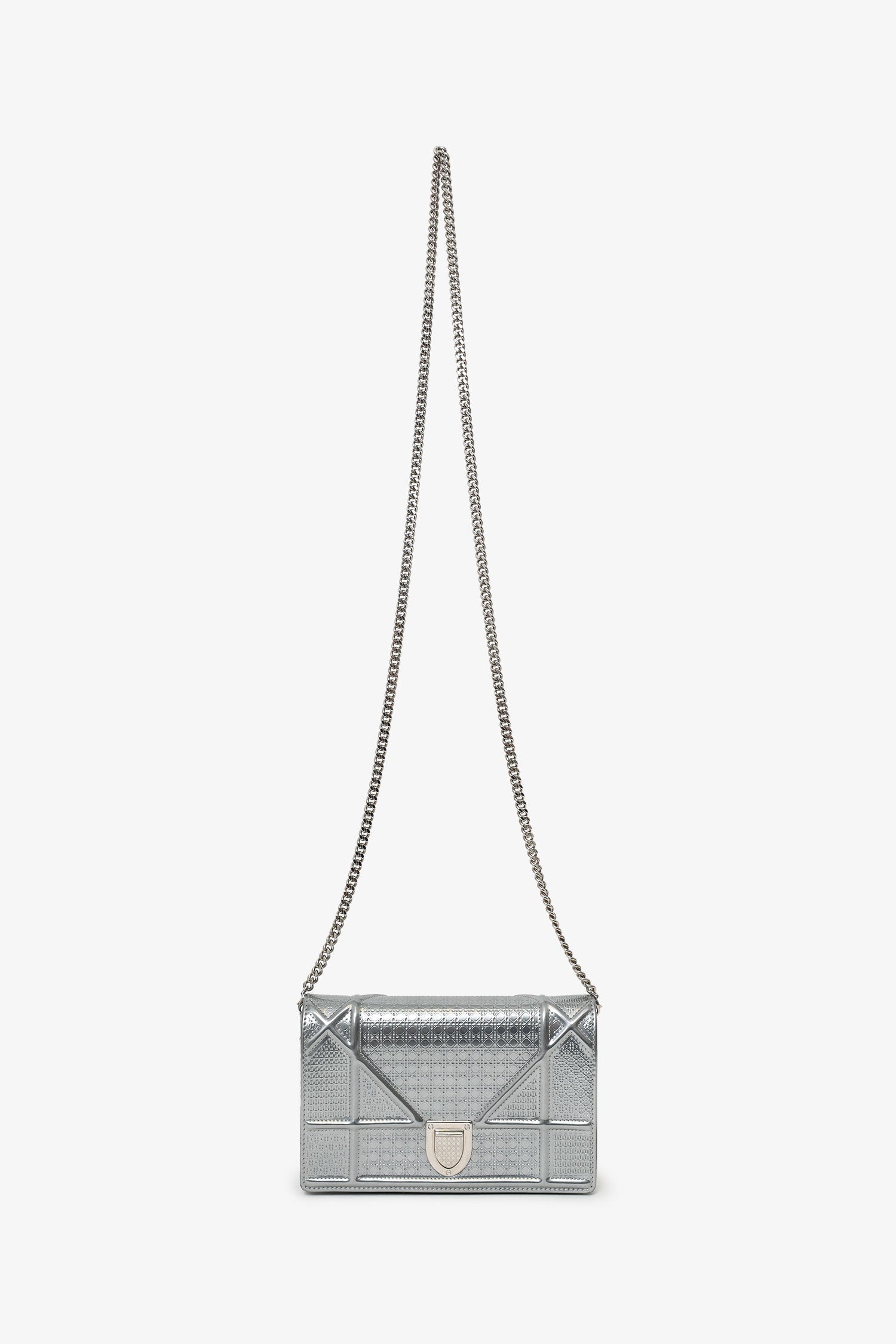 Christian Dior Metallic Patent Microcannage Diorama Wallet on Chain