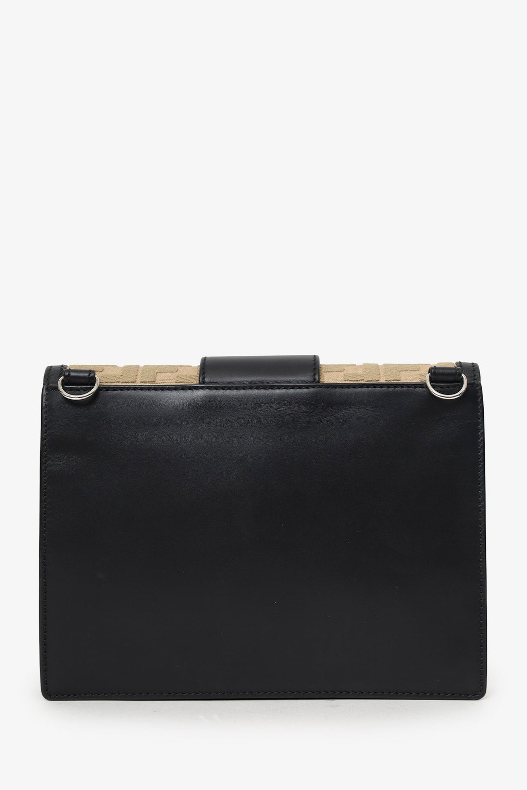 Fendi Black/Beige Calfskin/Canvas FF 1974 Flat Baguette Crossbody