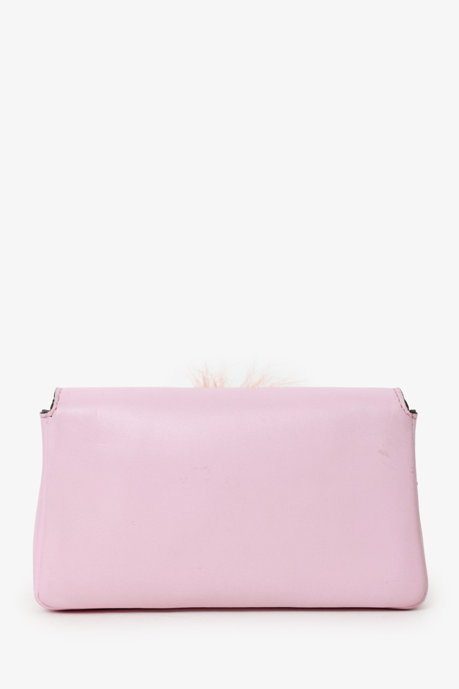 Fendi Pink Leather Crystal/Fur Micro 'Monster' Baguette With Strap