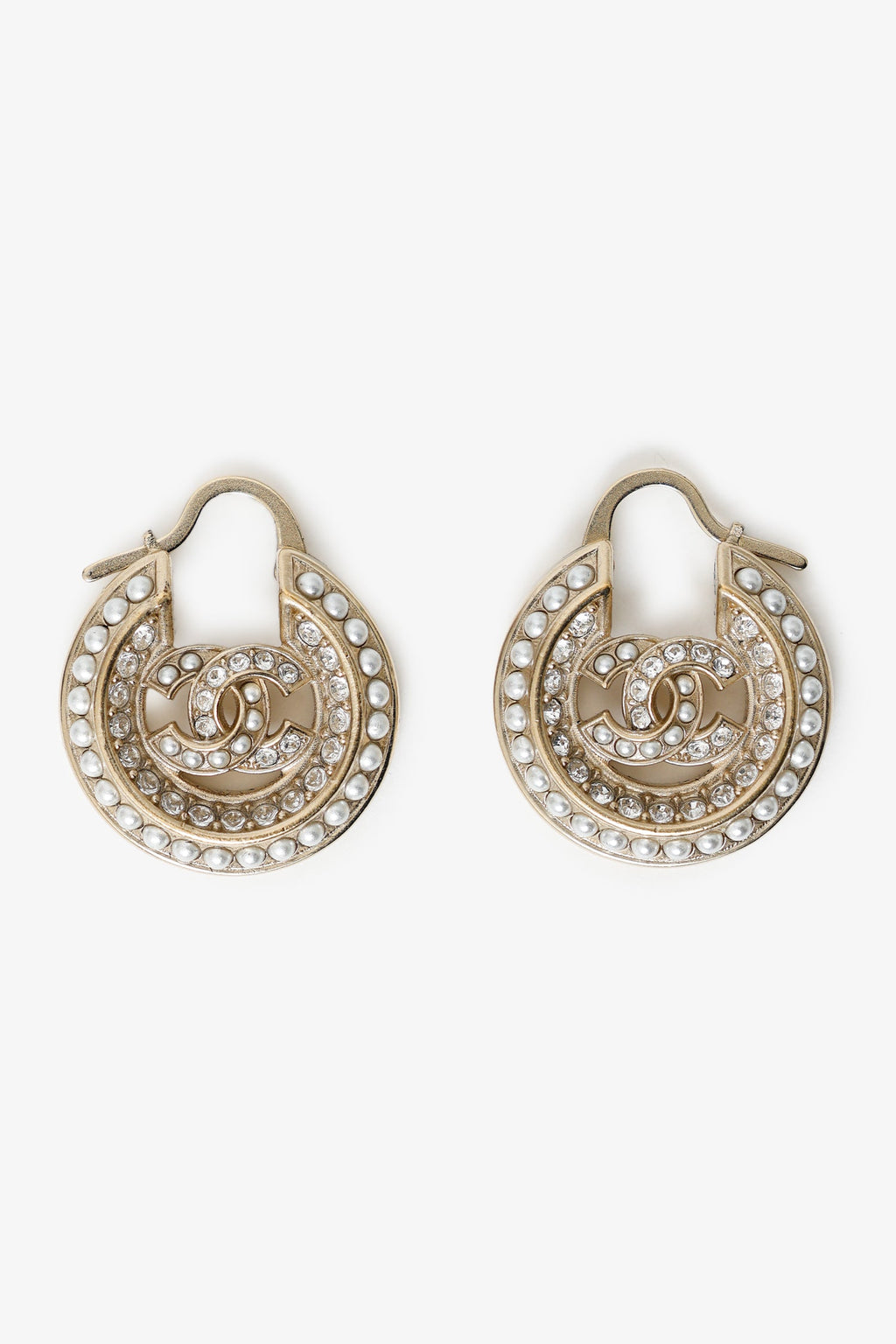 Pre-Loved Chanel™ Pearl Crystal CC Round Hoop Earrings