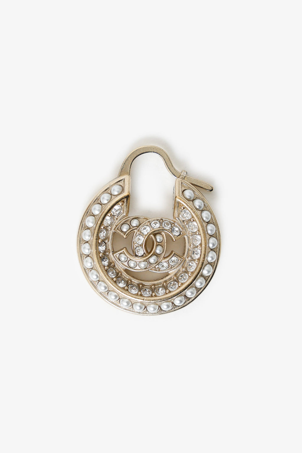 Pre-Loved Chanel™ Pearl Crystal CC Round Hoop Earrings