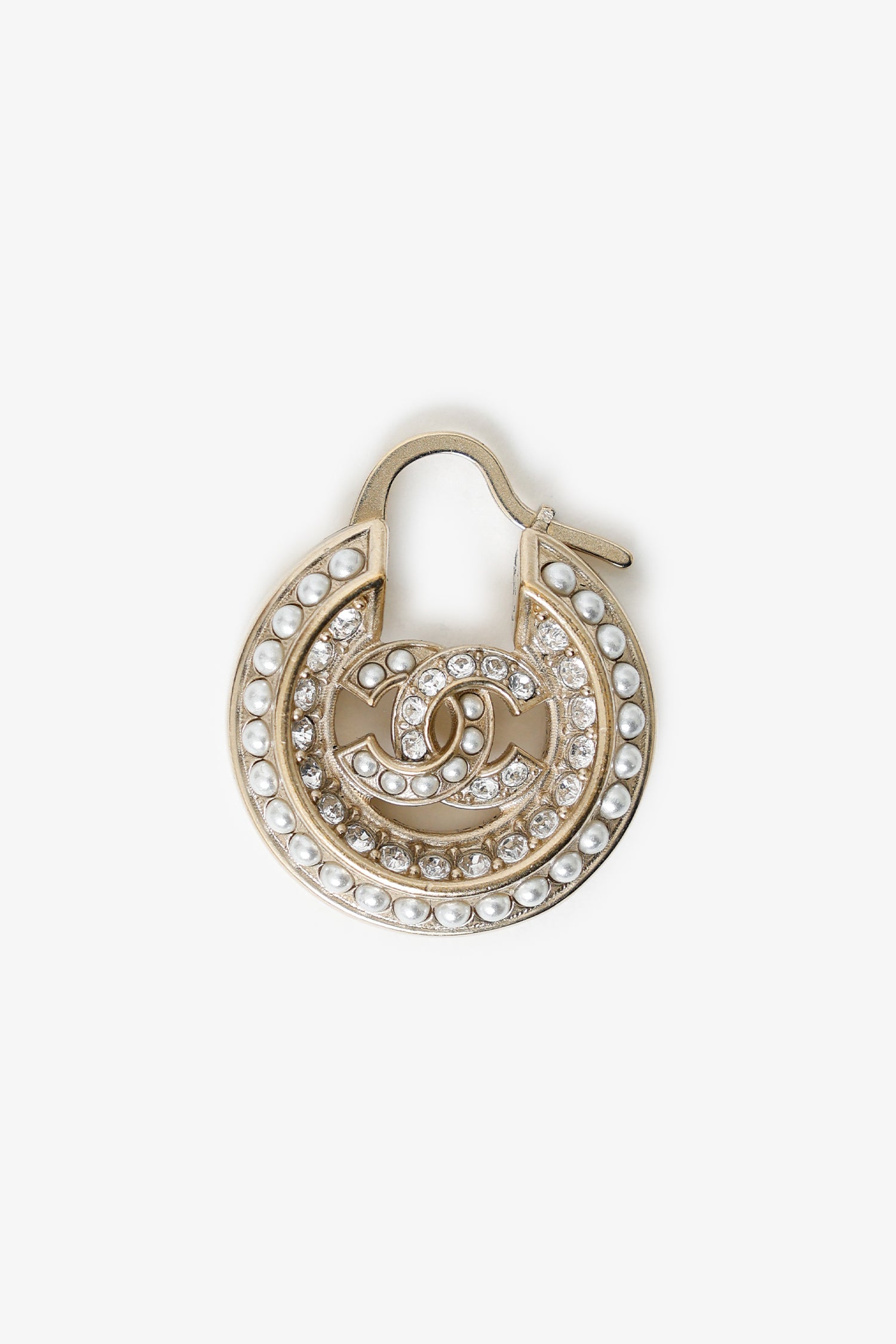 Pre-Loved Chanel™ Pearl Crystal CC Round Hoop Earrings