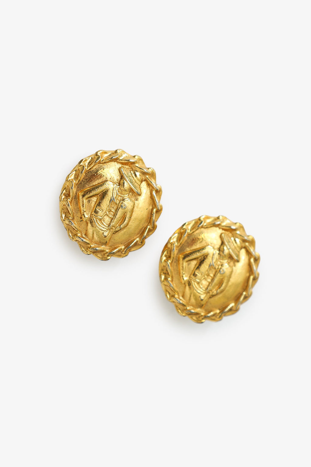 Pre-Loved Chanel™ Vintage Gold-tone Miss Coco Mademoiselle Round Clip-on Earrings
