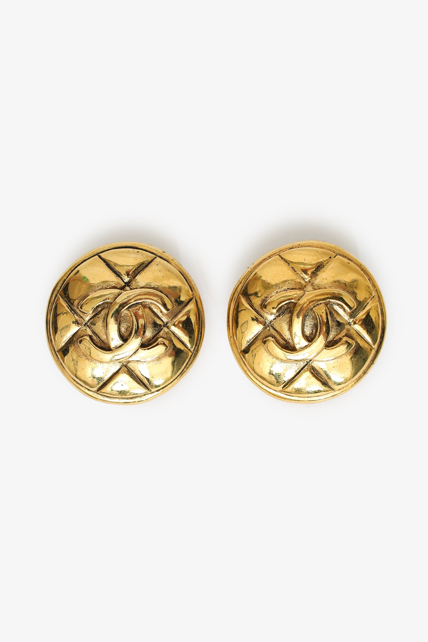 Pre-Loved Chanel™ Gold-tone Quilted Coco Mark Matelassé Round Clip-on Earrings