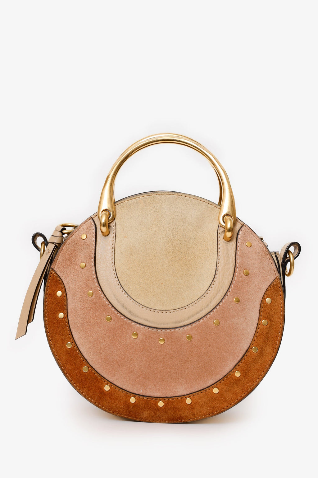 Chloe Brown Suede/Leather Studded Small Pixie Round Bag