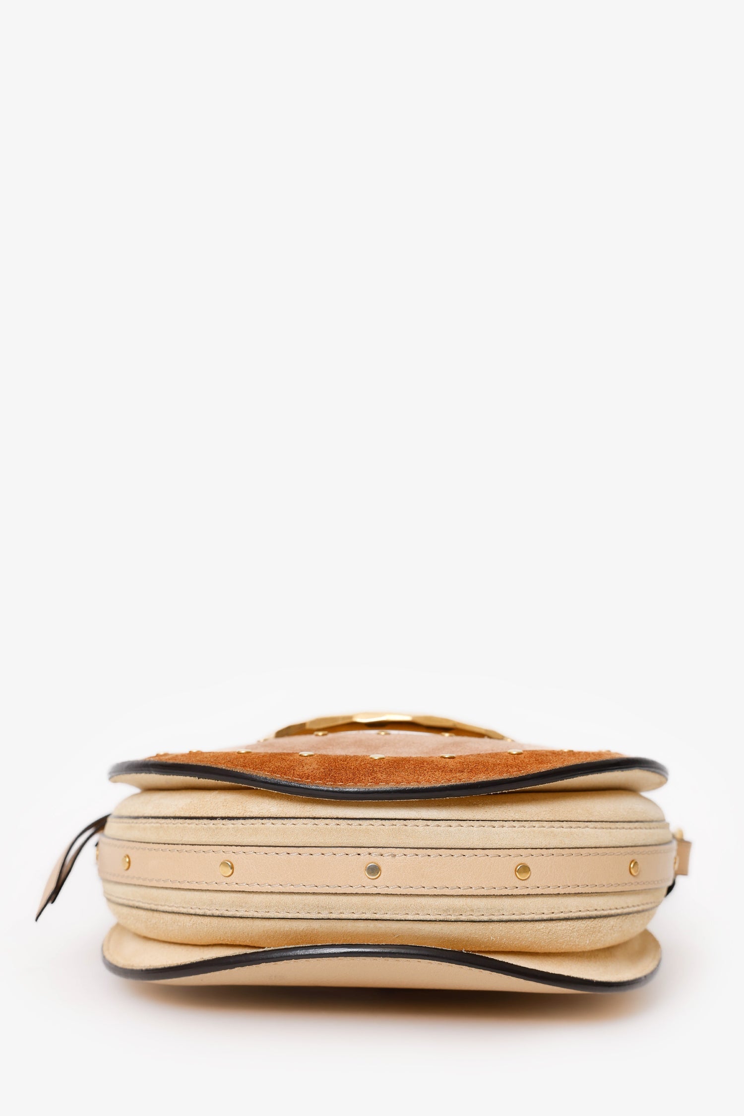 Chloe Brown Suede/Leather Studded Small Pixie Round Bag