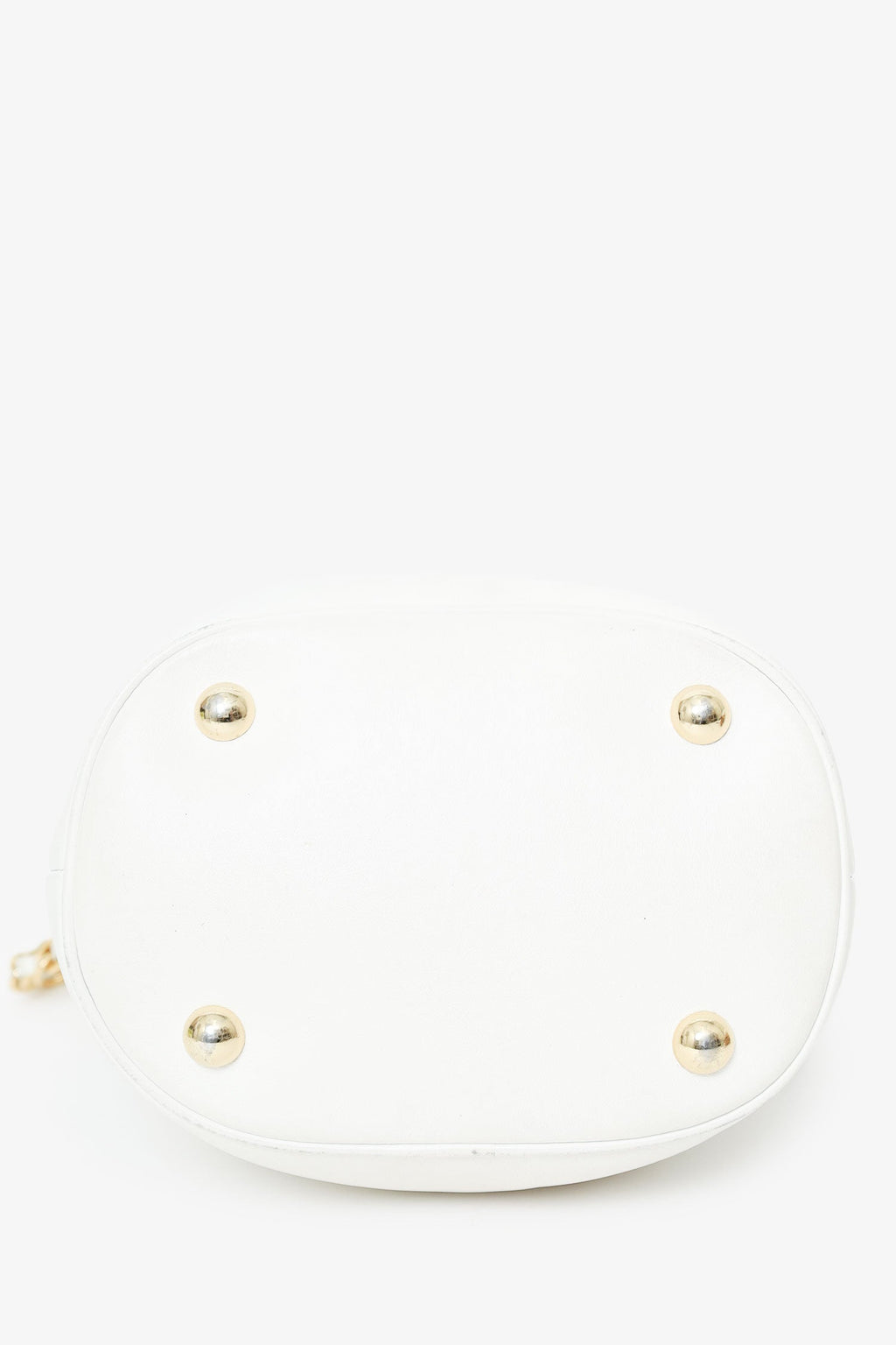 Moschino White Leather Logo Chain Bucket Bag