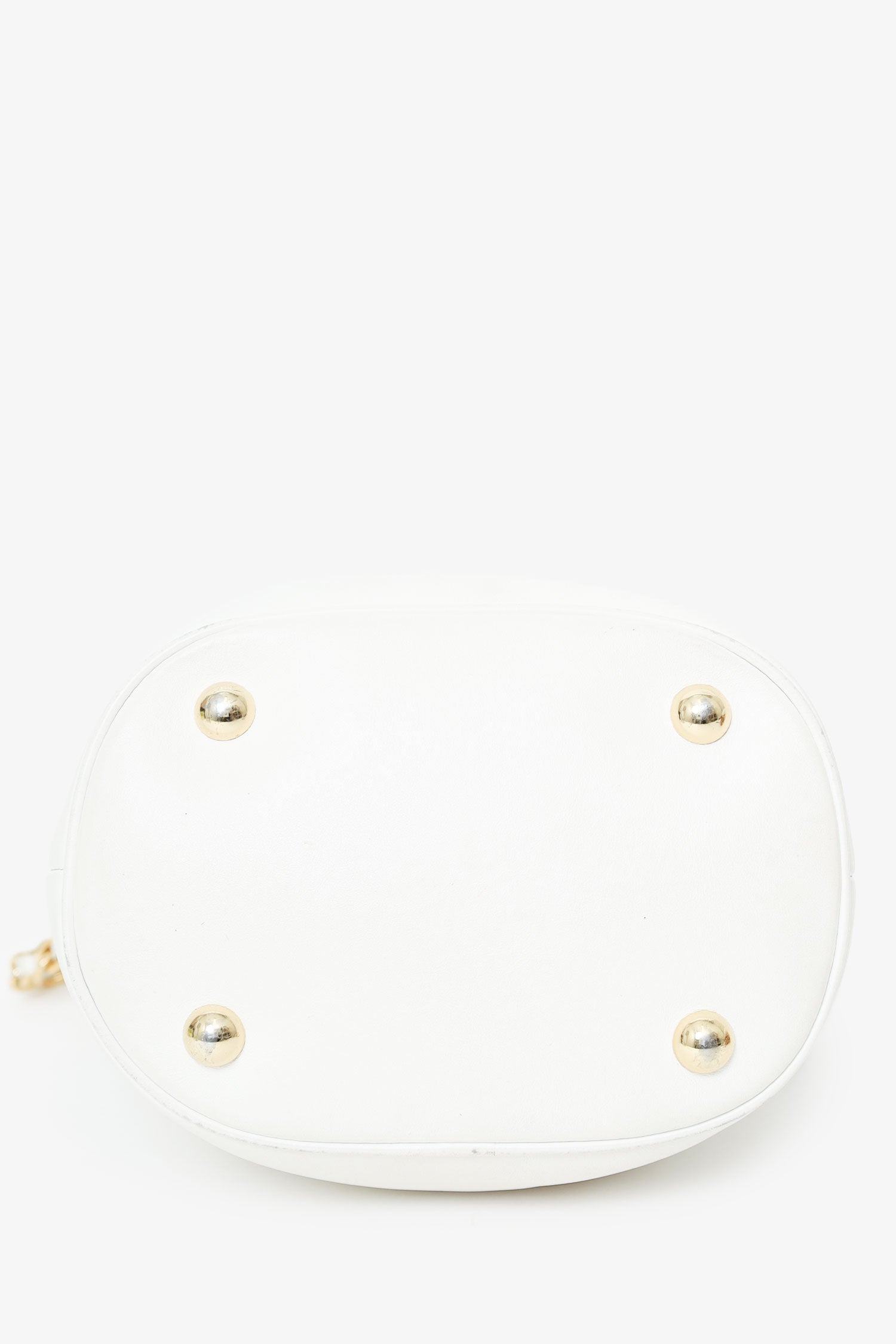 Moschino White Leather Logo Chain Bucket Bag