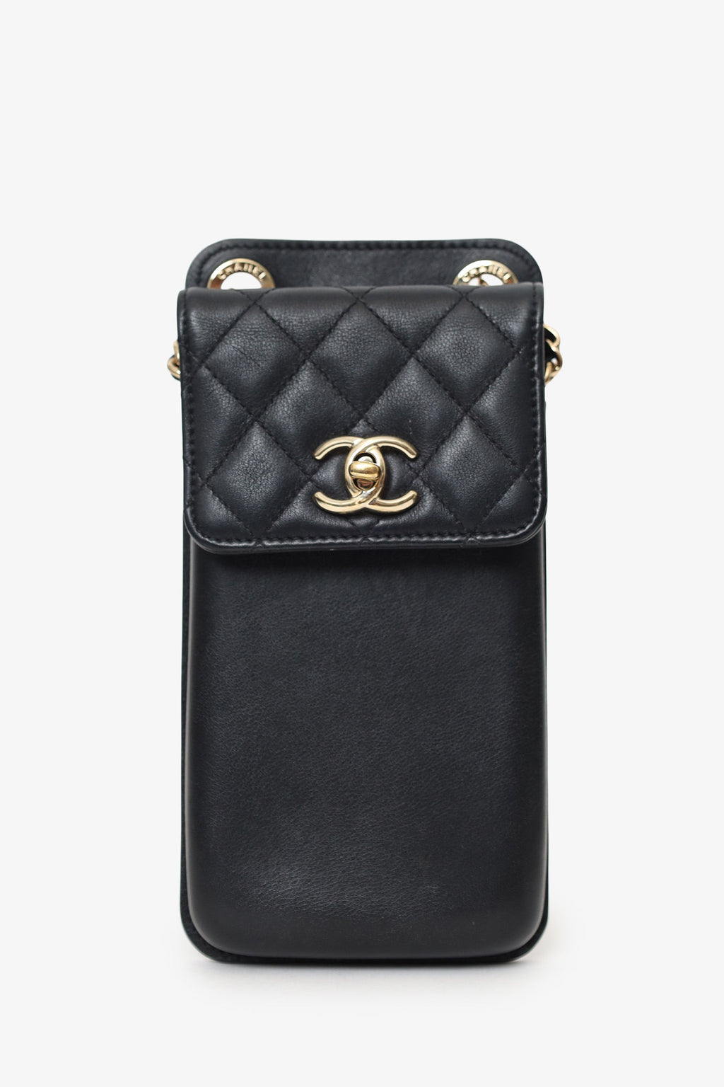 Pre-Loved Chanel™ Black Lambskin Matelasse Phone Holder Shoulder Bag