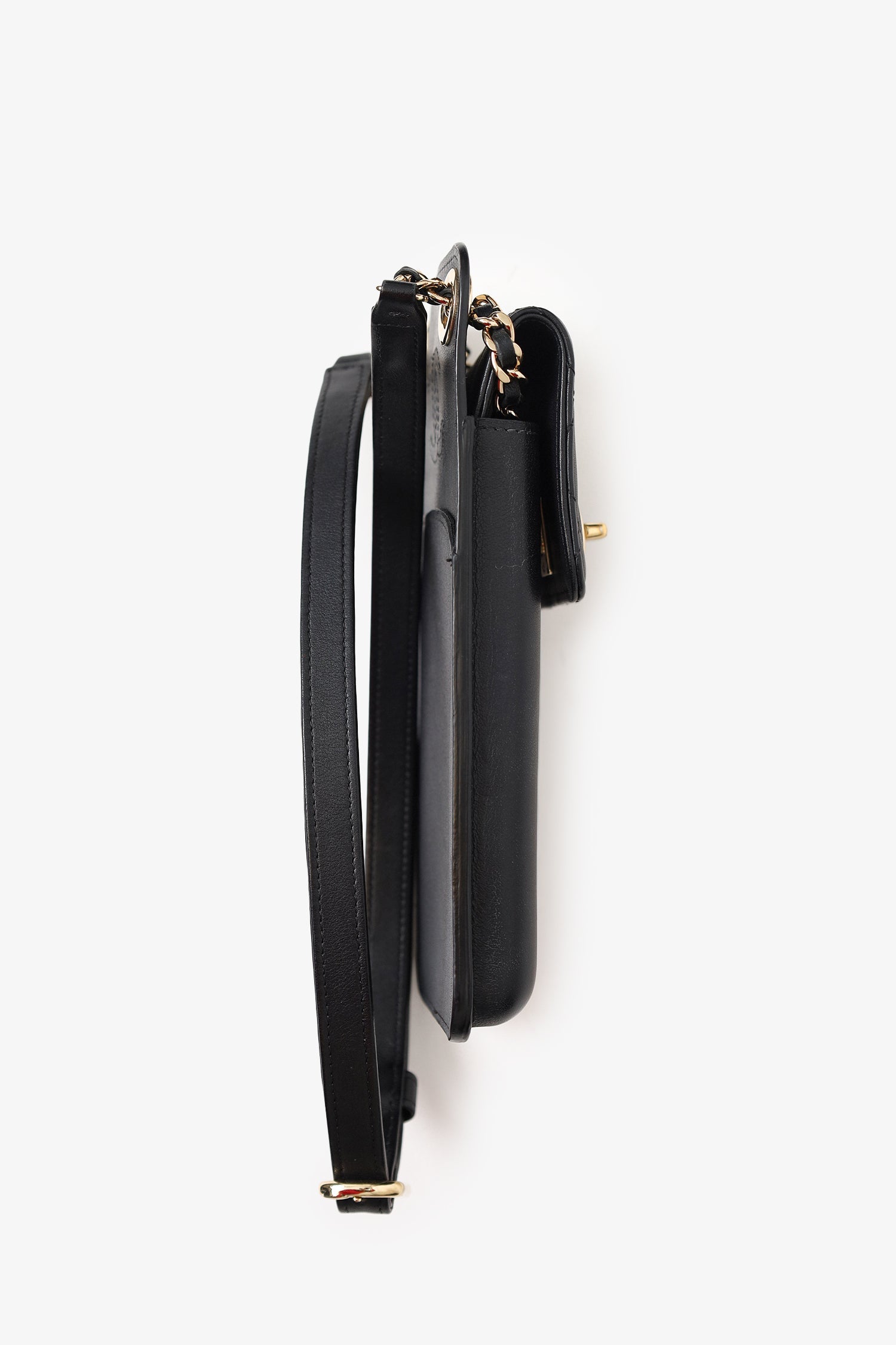 Pre-Loved Chanel™ Black Lambskin Matelasse Phone Holder Shoulder Bag