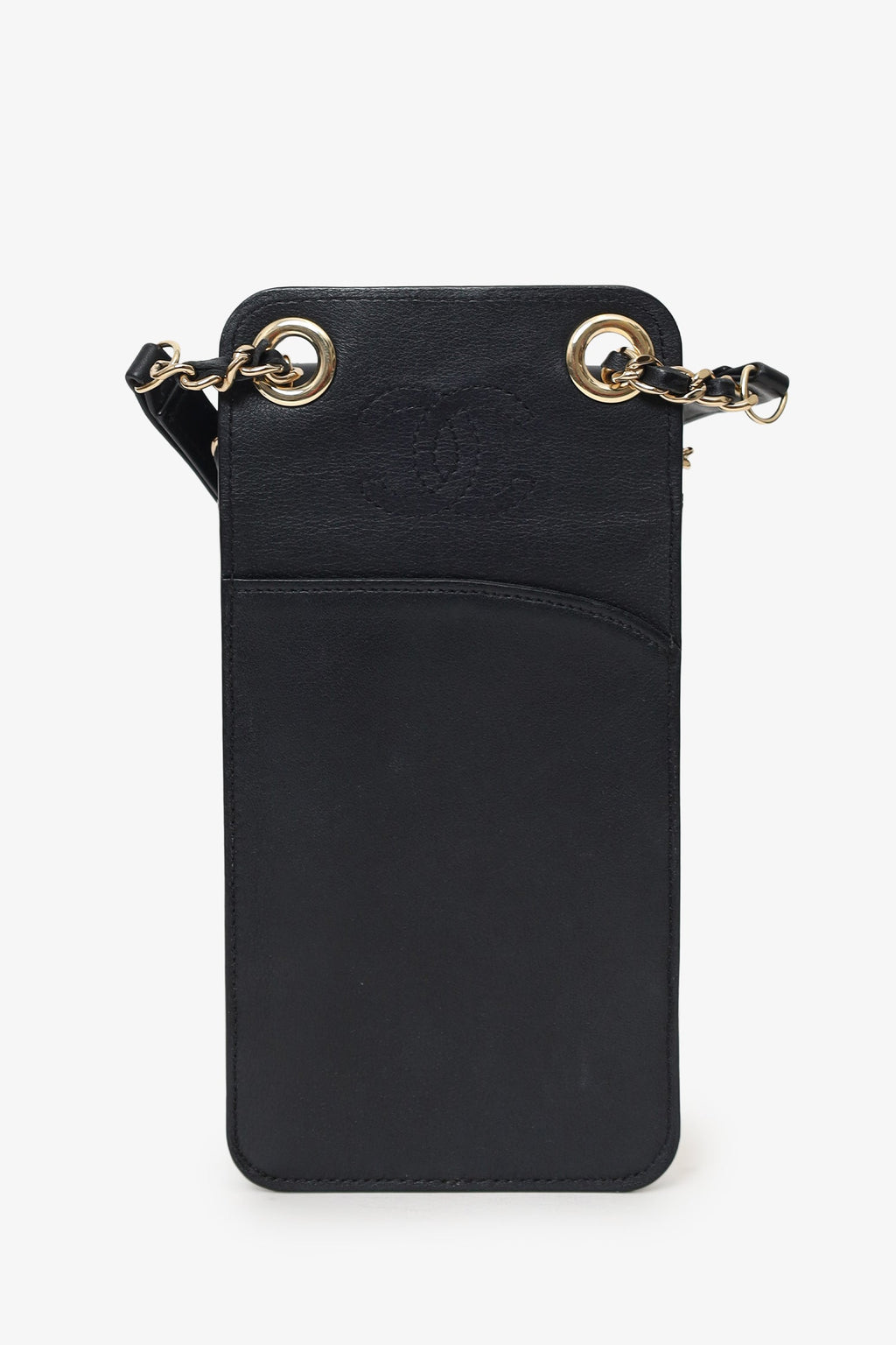 Pre-Loved Chanel™ Black Lambskin Matelasse Phone Holder Shoulder Bag