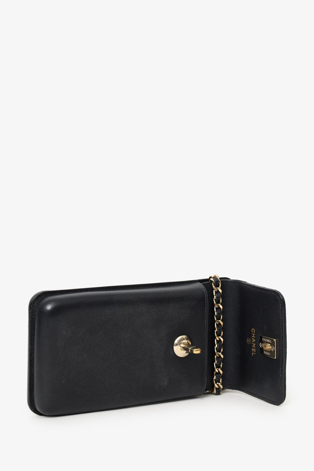 Pre-Loved Chanel™ Black Lambskin Matelasse Phone Holder Shoulder Bag