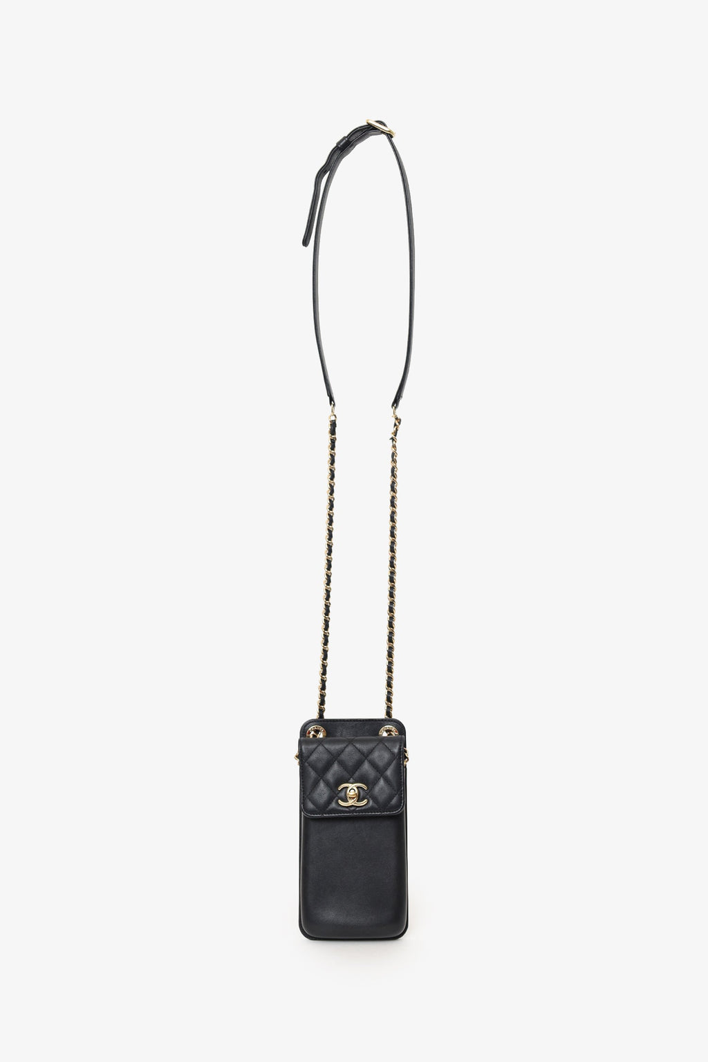 Pre-Loved Chanel™ Black Lambskin Matelasse Phone Holder Shoulder Bag