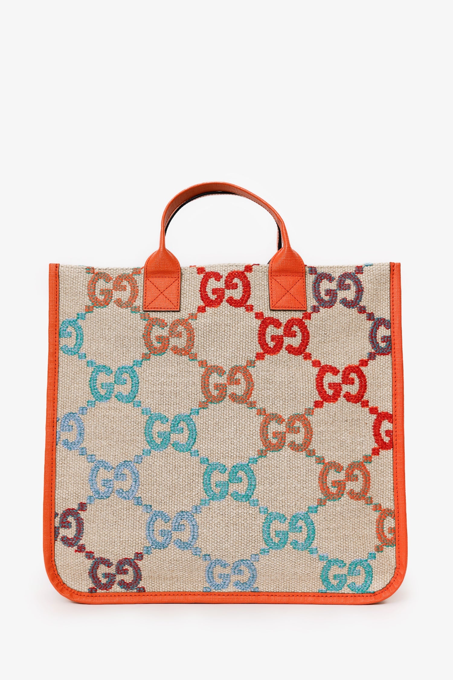 Gucci Beige/Orange Rainbow Gradient Logo Flax Tote