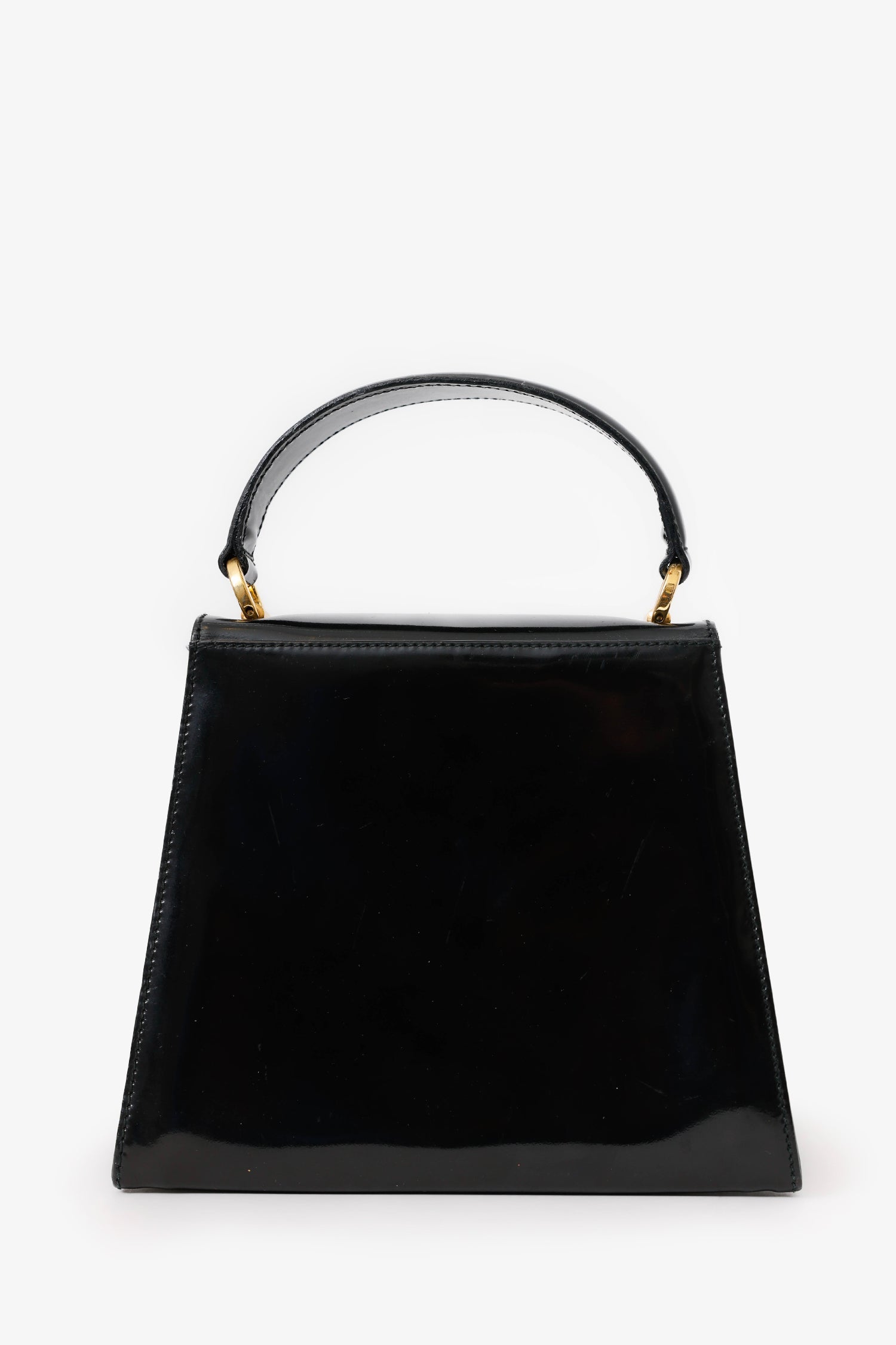 Salvatore Ferragamo Black Patent Leather Vara Bow Top Handle Bag