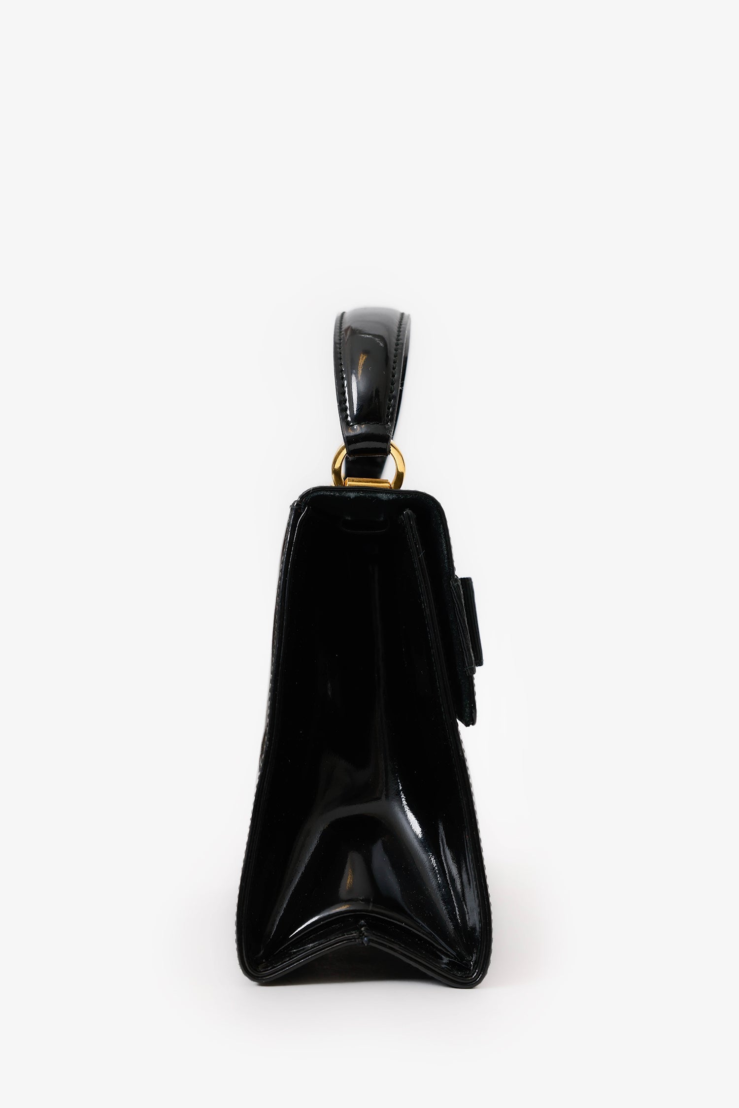 Salvatore Ferragamo Black Patent Leather Vara Bow Top Handle Bag