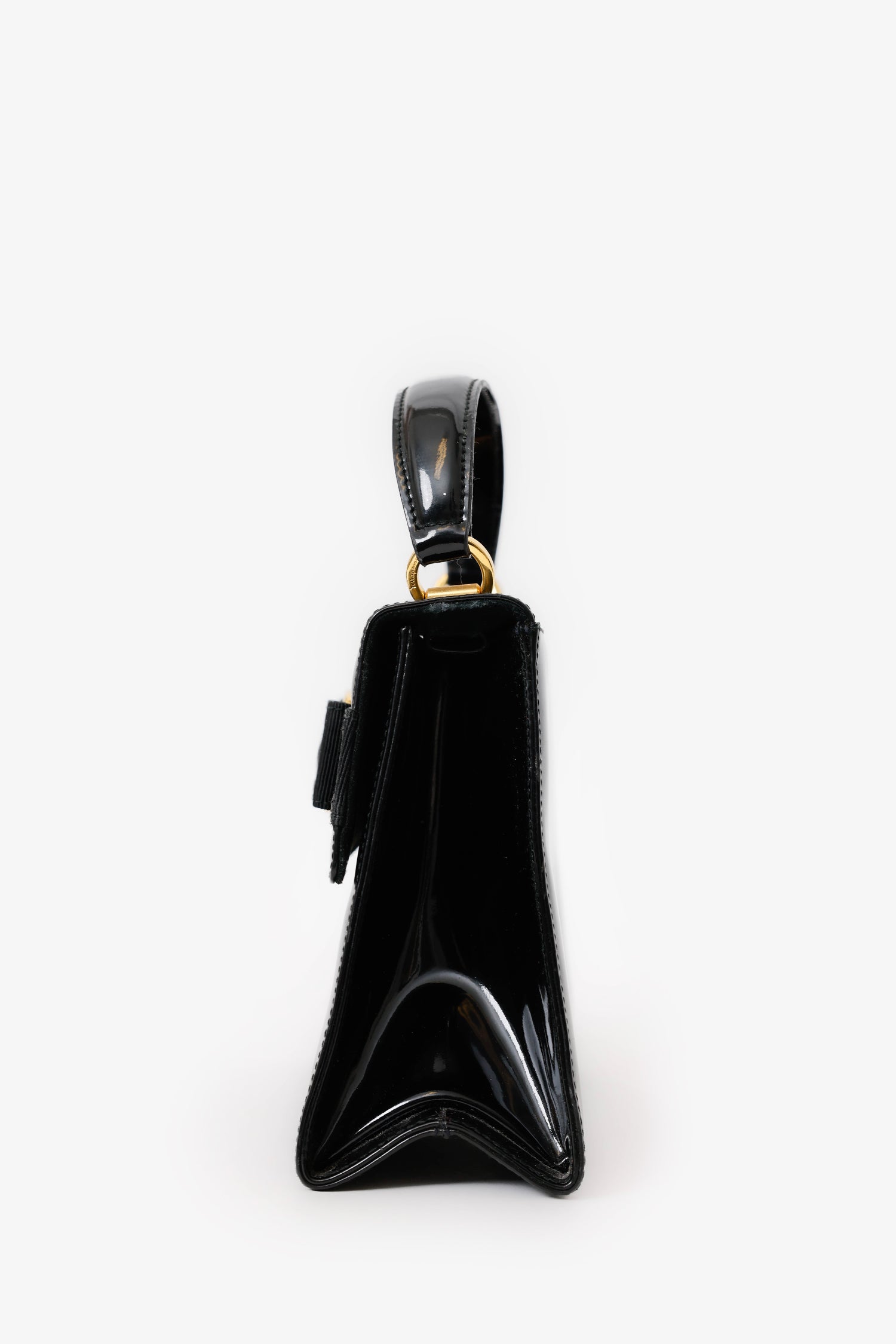 Salvatore Ferragamo Black Patent Leather Vara Bow Top Handle Bag
