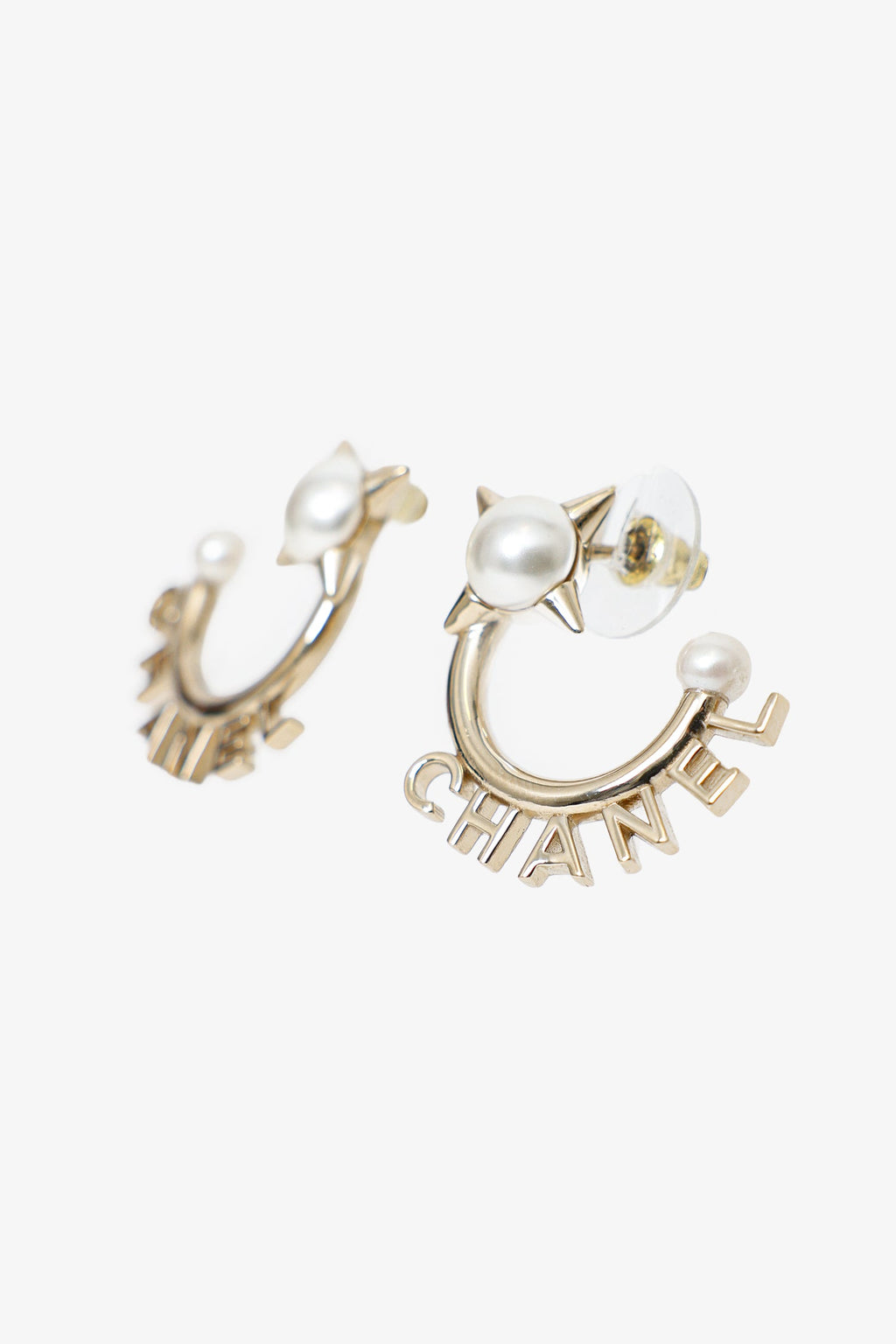 Pre-Loved Chanel™ Gold Tone Pearl Logo Hoop Earrings
