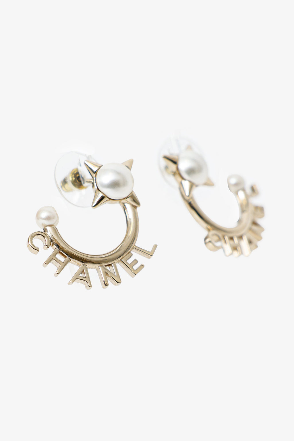 Pre-Loved Chanel™ Gold Tone Pearl Logo Hoop Earrings