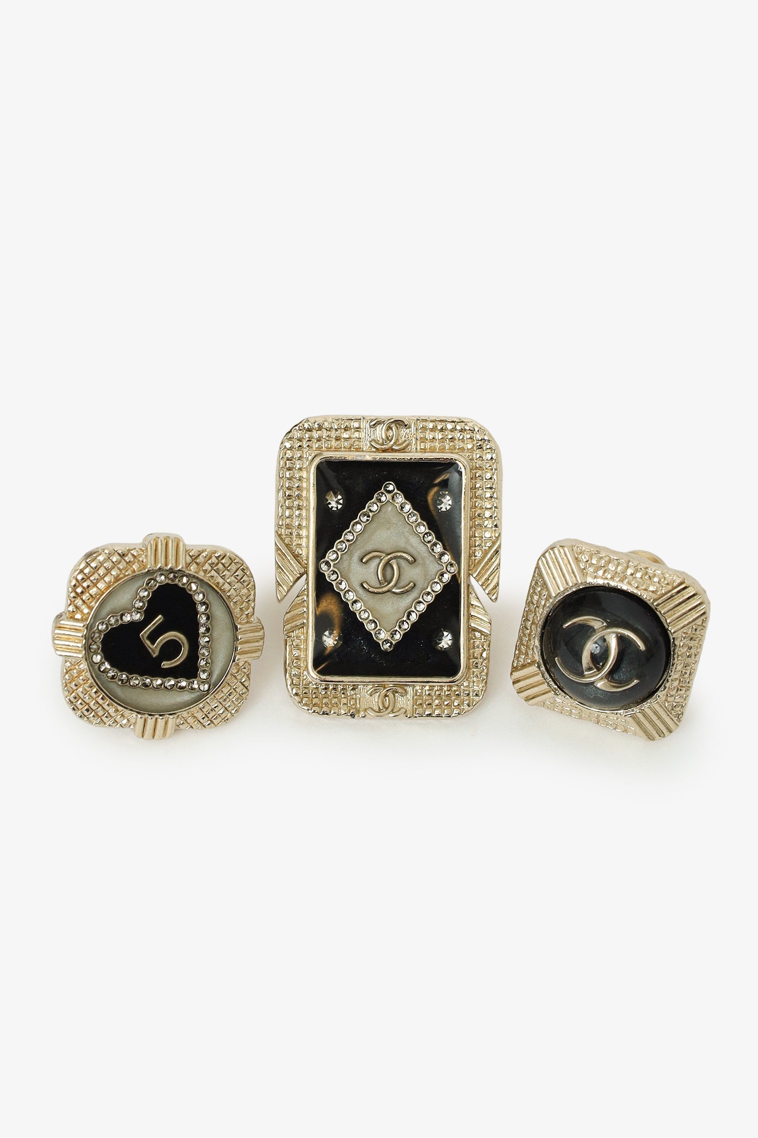 Pre-Loved Chanel™ 2021 Resin & Strass CC Pin Brooch Set