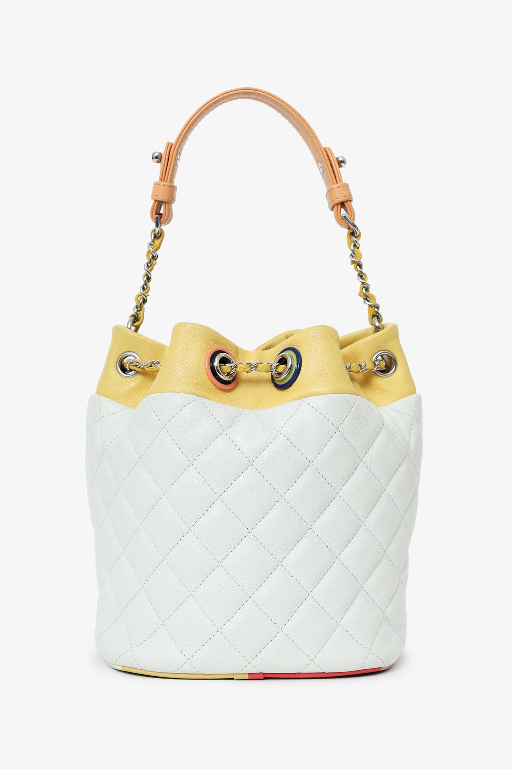 Pre-Loved Chanel™ White/Yellow Leather Paris-Cuba Chain Bucket Bag