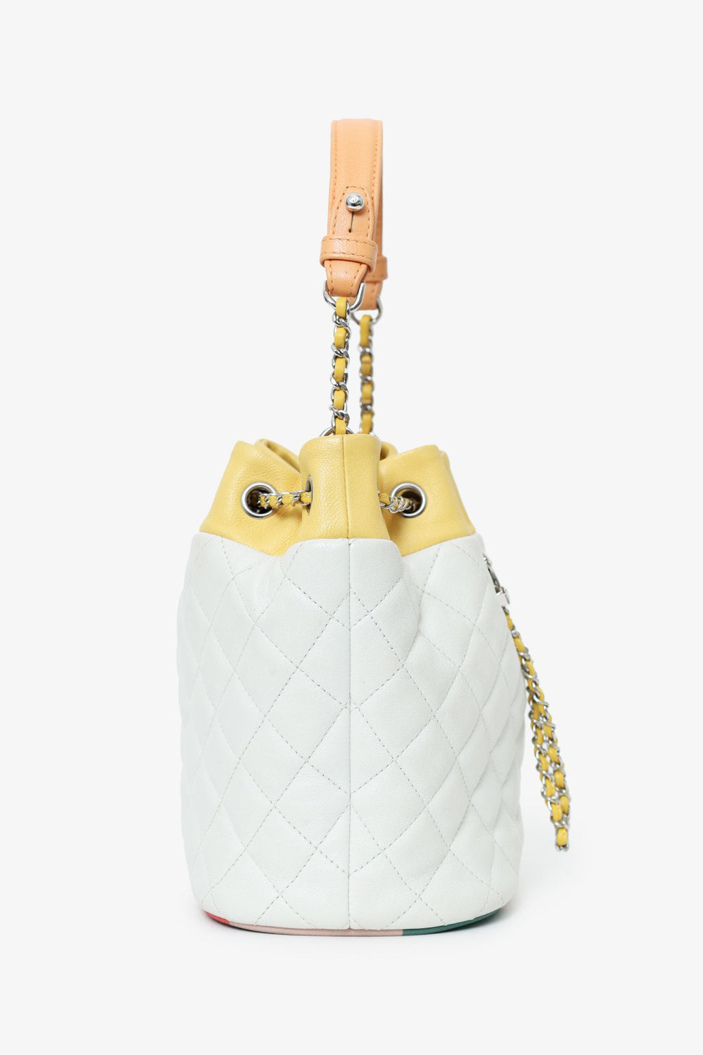 Pre-Loved Chanel™ White/Yellow Leather Paris-Cuba Chain Bucket Bag