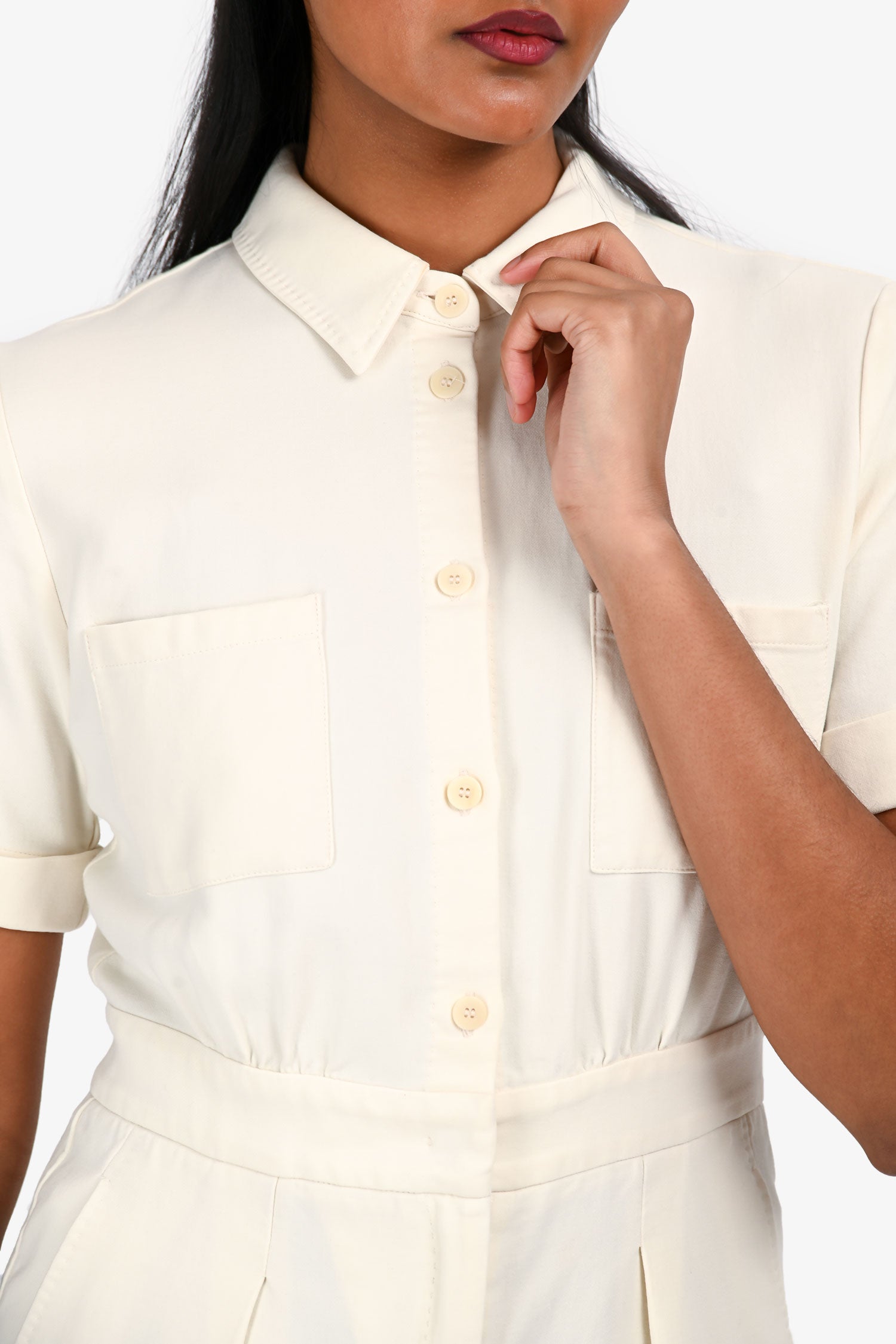Max Mara Studio Cream Cotton Button Down Jumpsuit Size 38