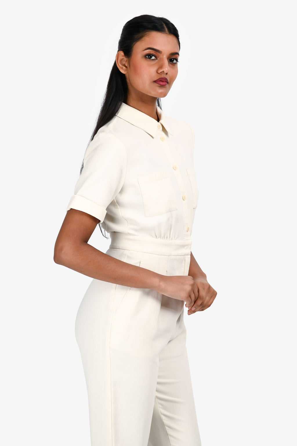 Max Mara Studio Cream Cotton Button Down Jumpsuit Size 38