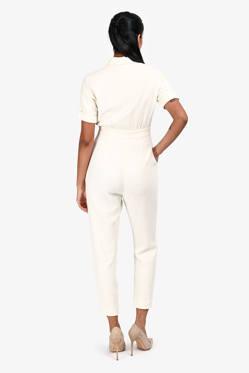 Max Mara Studio Cream Cotton Button Down Jumpsuit Size 38
