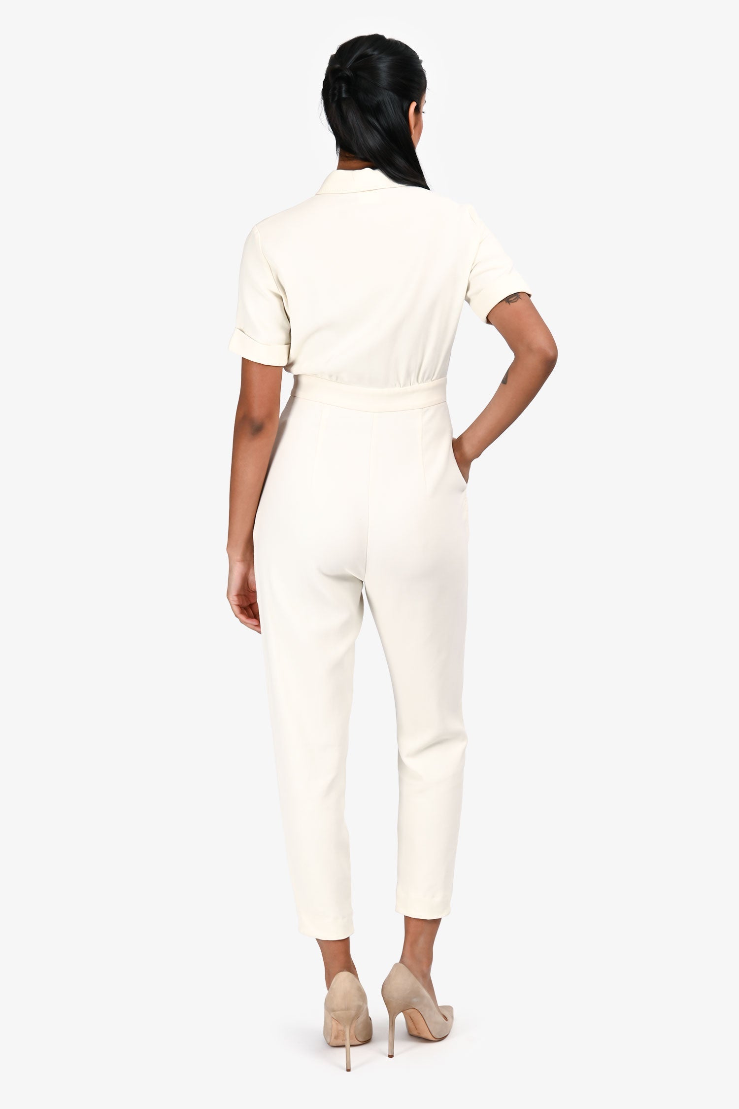 Max Mara Studio Cream Cotton Button Down Jumpsuit Size 38